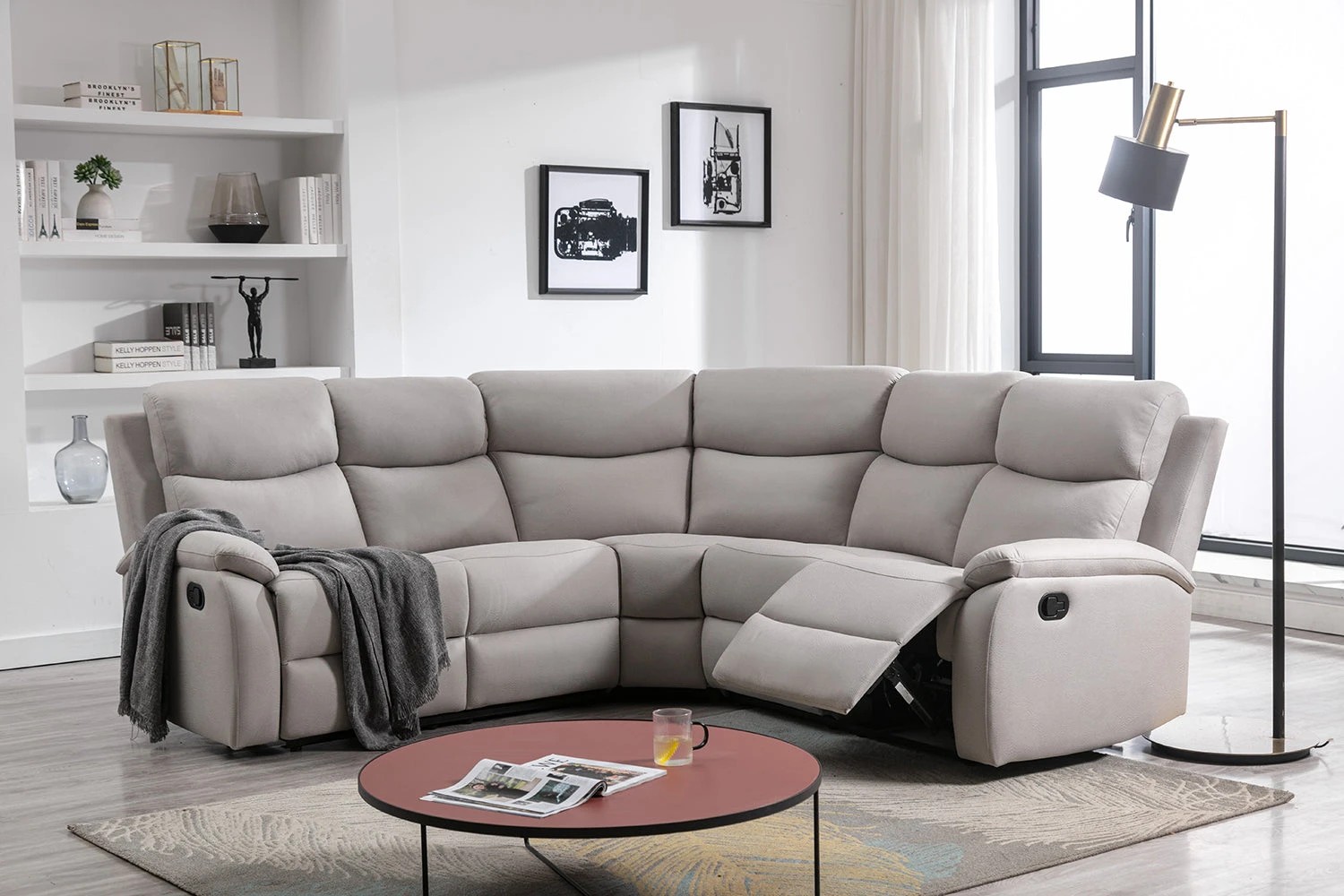 2 Foret 5 Seater Sofa Corner Lounge Recliner Footrest Bed Chaise Couch Fabric Grey Light, 2 of 9