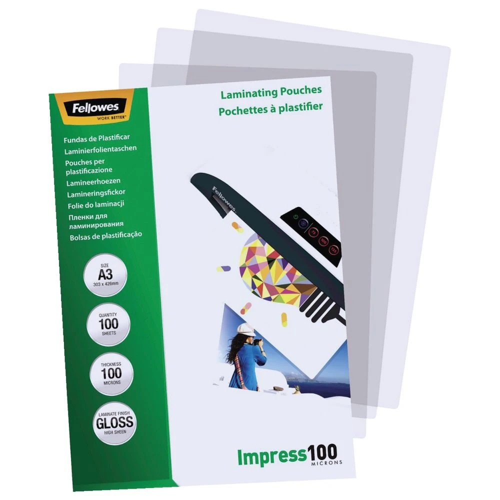 4 Fellowes A3 100 Micron Laminating Pouch Gloss 100 Pack, 4 of 4