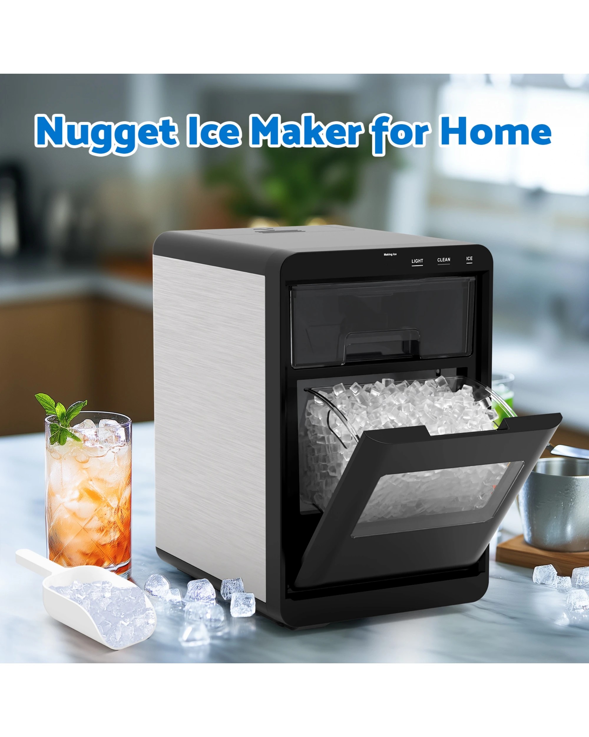 5 Advwin Nugget Ice Maker, Chewable Ice Machine With Soft Pebble Ice, 20kg/day Countertop Ice Maker, 5 of 7
