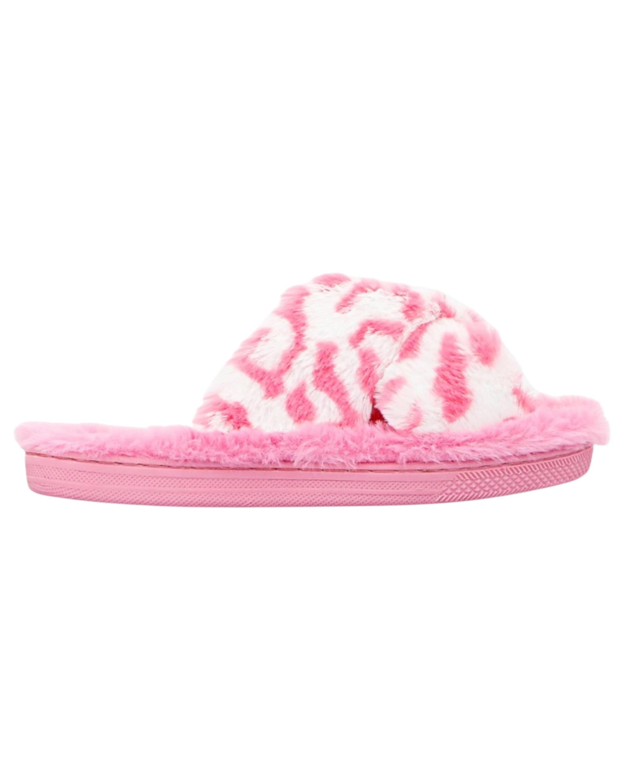 1 Grosby Womens Invisible Miah Pink/ White Indoor Fluffy Slippers PINK/WHITE, 1 of 4