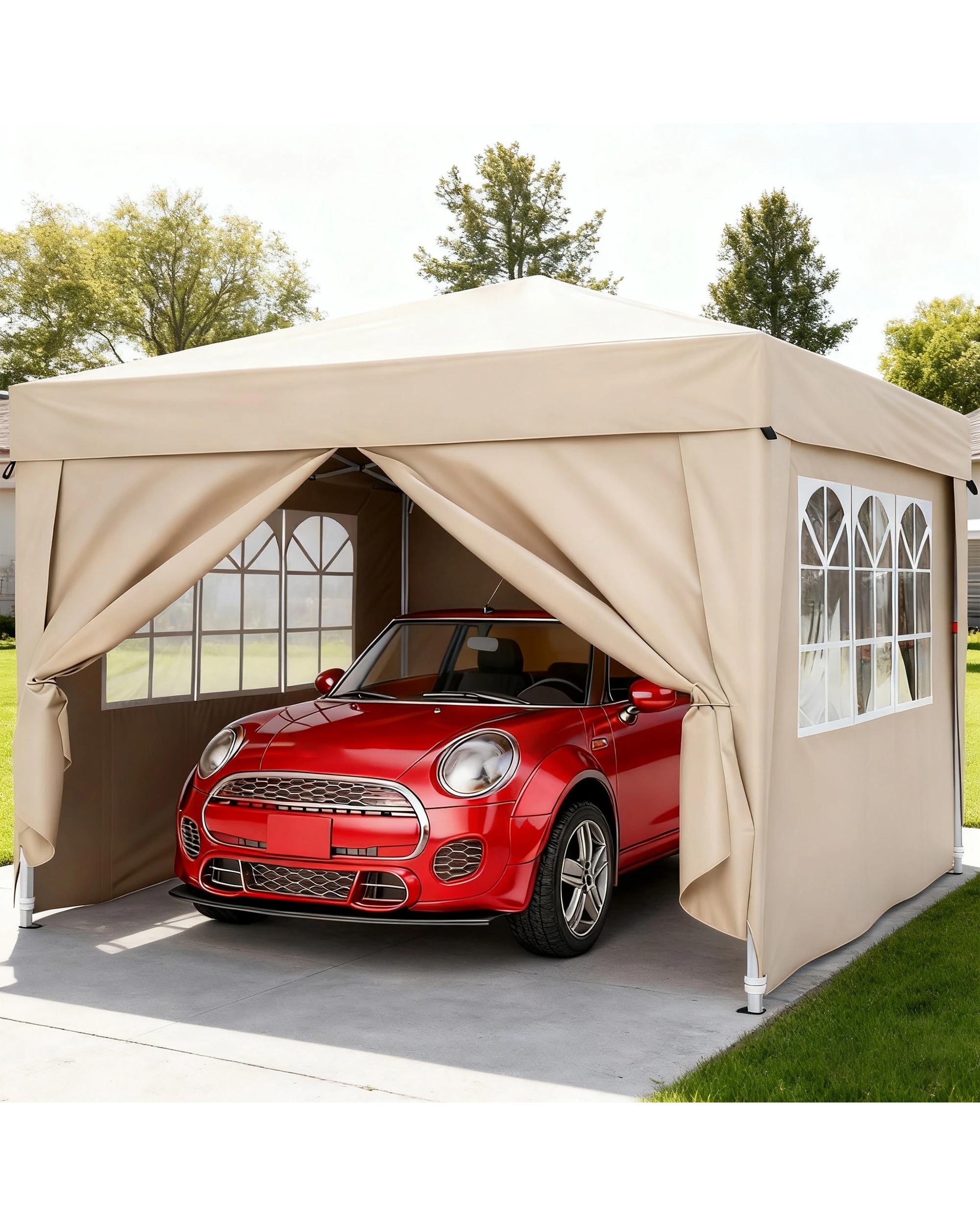7 Advwin Gazebo Marquee 3x3m Folding Pop-up Canopy with Sidewalls - Beige, 7 of 8