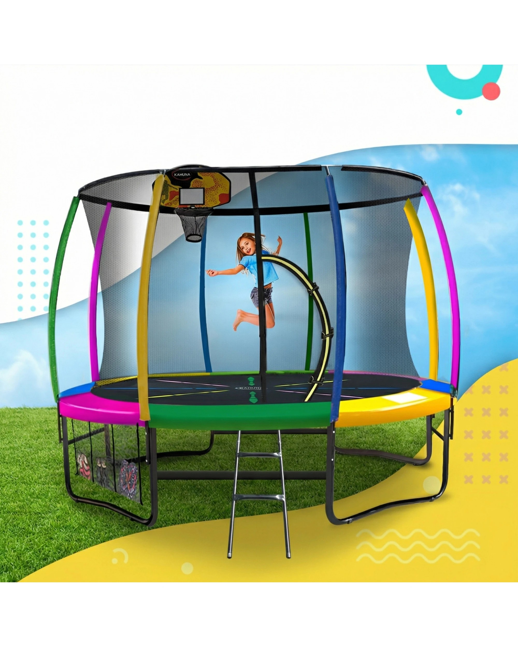 2 Kahuna Trampoline 10 ft with Basketball Set - Pattern, 2 of 7
