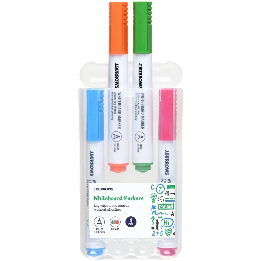 2 J.Burrows Whiteboard Markers Bullet Brights 4 Pack, 2 of 3
