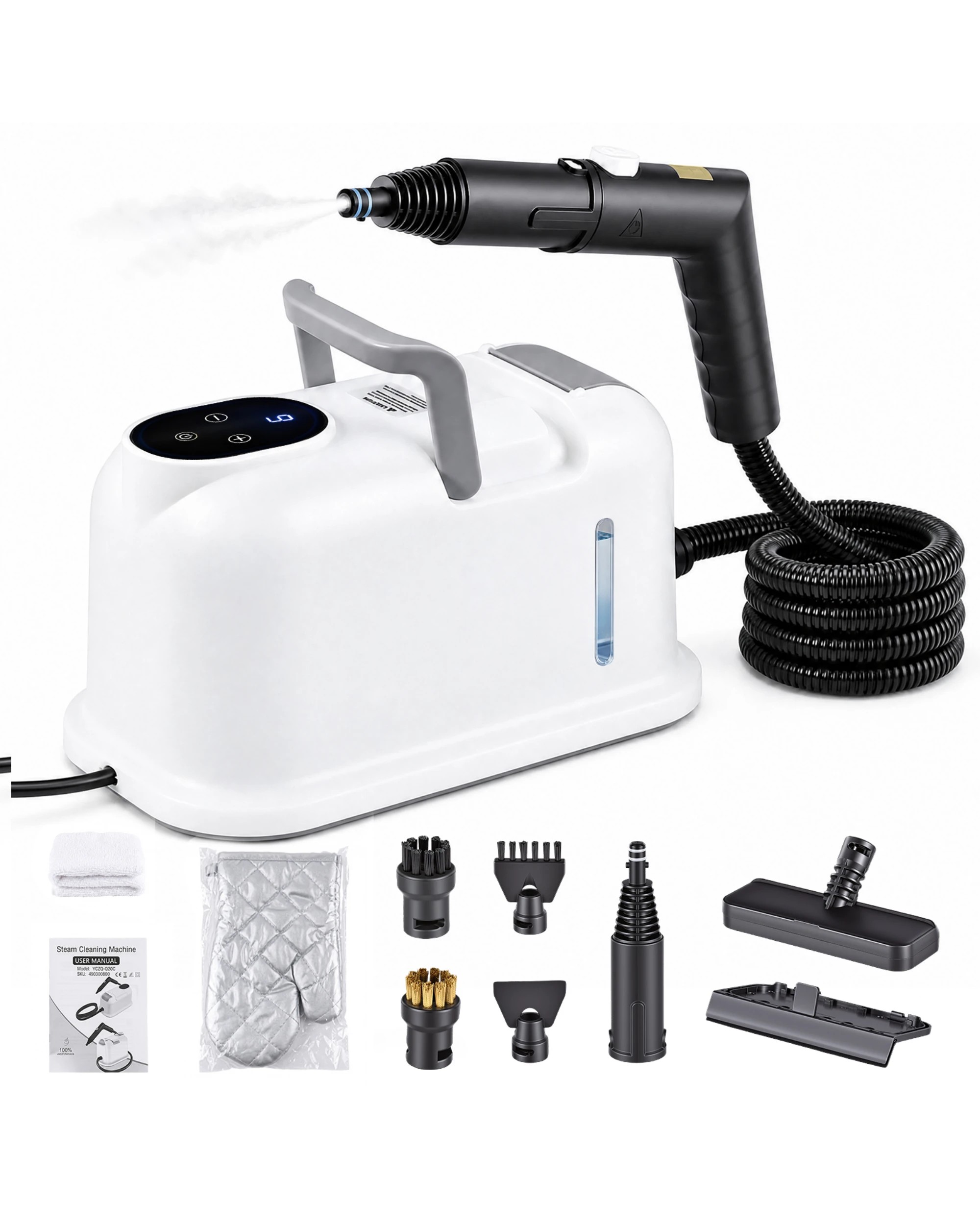 1 Yopower 1500W Steam Cleaner with 9-Level Steam 7-Brush 1.8L Tank for Home Use - White, 1 of 6