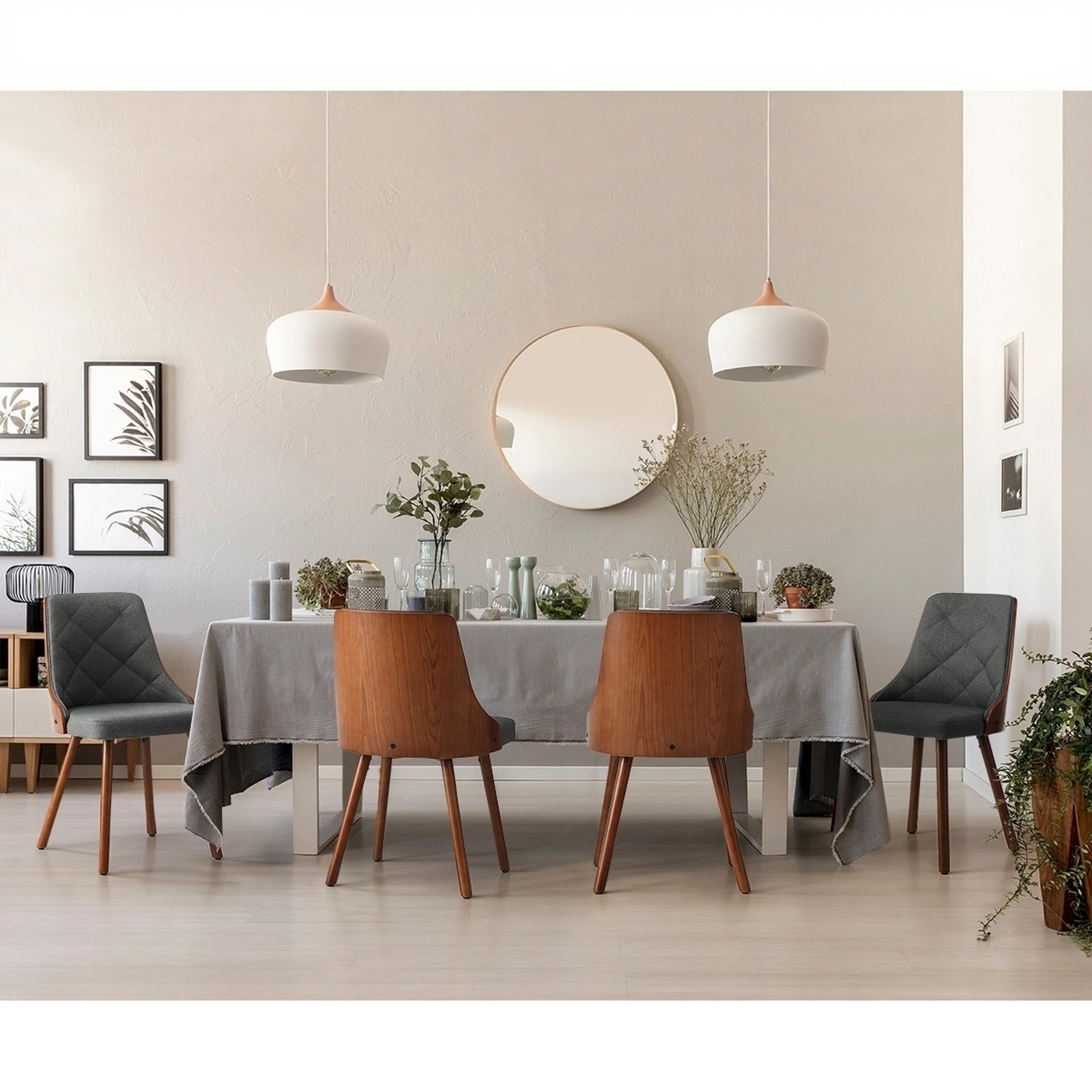 5 Oikiture 2x Dining Chairs Wooden Chair Kitchen Cafe Faux Linen Fabric Padded Seat
 - Grey, 5 of 10