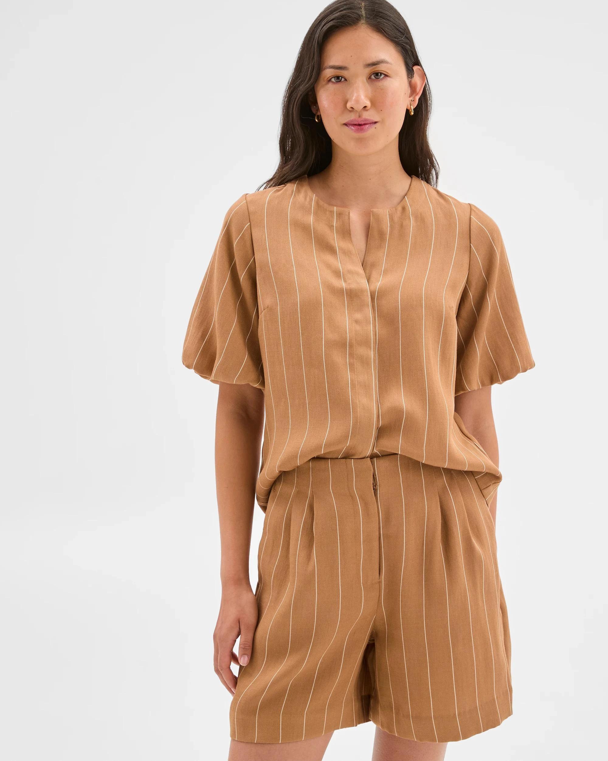 2 Puff Sleeve Blouse - Preview CARAMEL STRIPE, 2 of 6