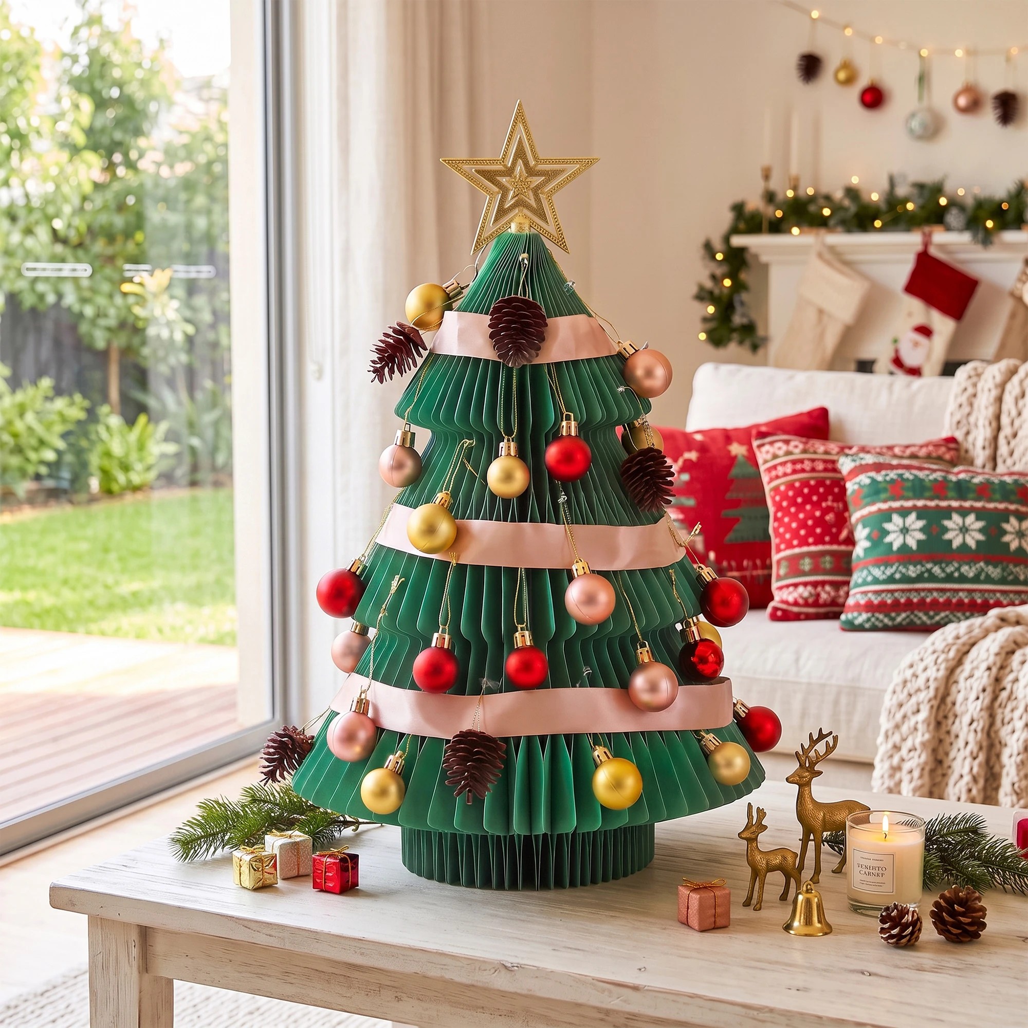 2 Jingle Jollys Paper Christmas Tree 61CM w/ Star Topper Foldable Xmas Holiday Decor Set - Green, 2 of 9