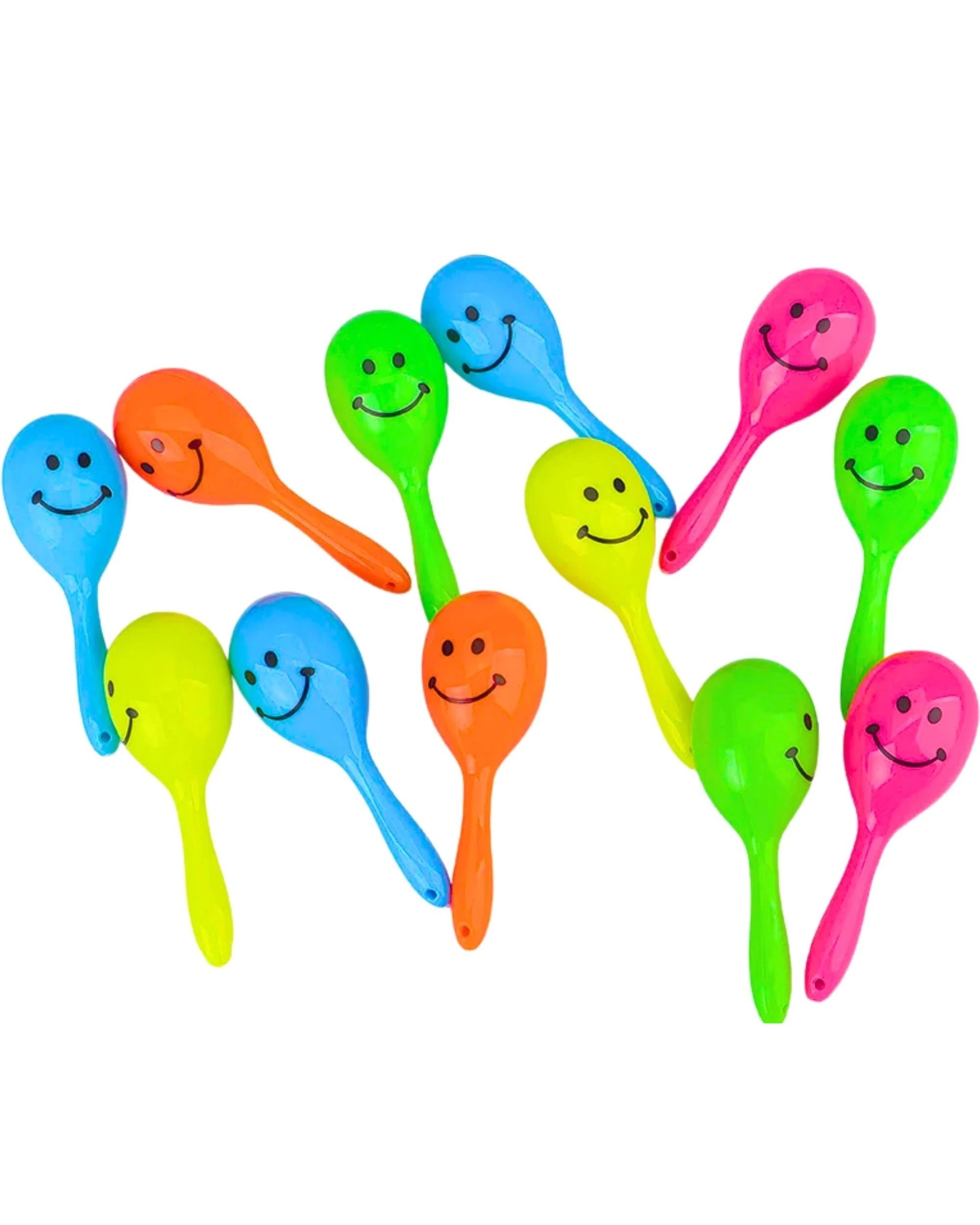 1 Party Maker Neon Smiley Face Mini Maracas Pack of 12 - Multi, 1 of 5