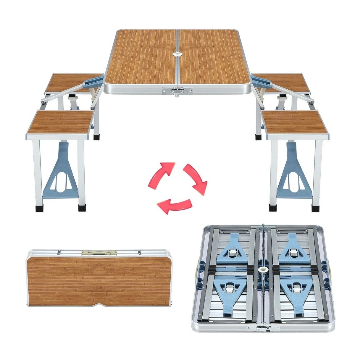 4 Ausway Folding Camping Table Set Outdoor Dining Beach Picnic Chairs, 4 of 7