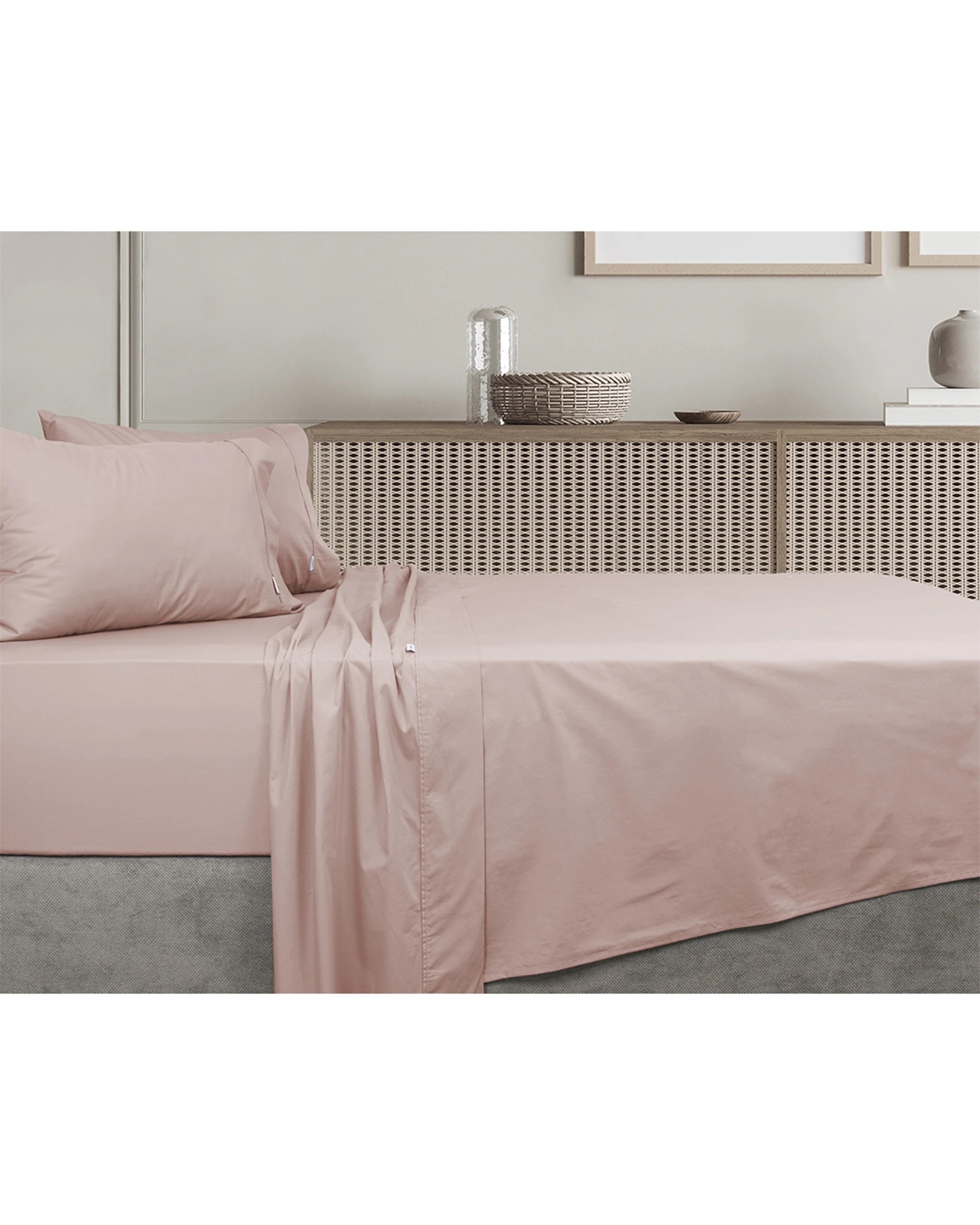 1 Algodon 300TC Cotton Fitted Bedding Bed Sheet Set Blush - King Bed - Pink, 1 of 5