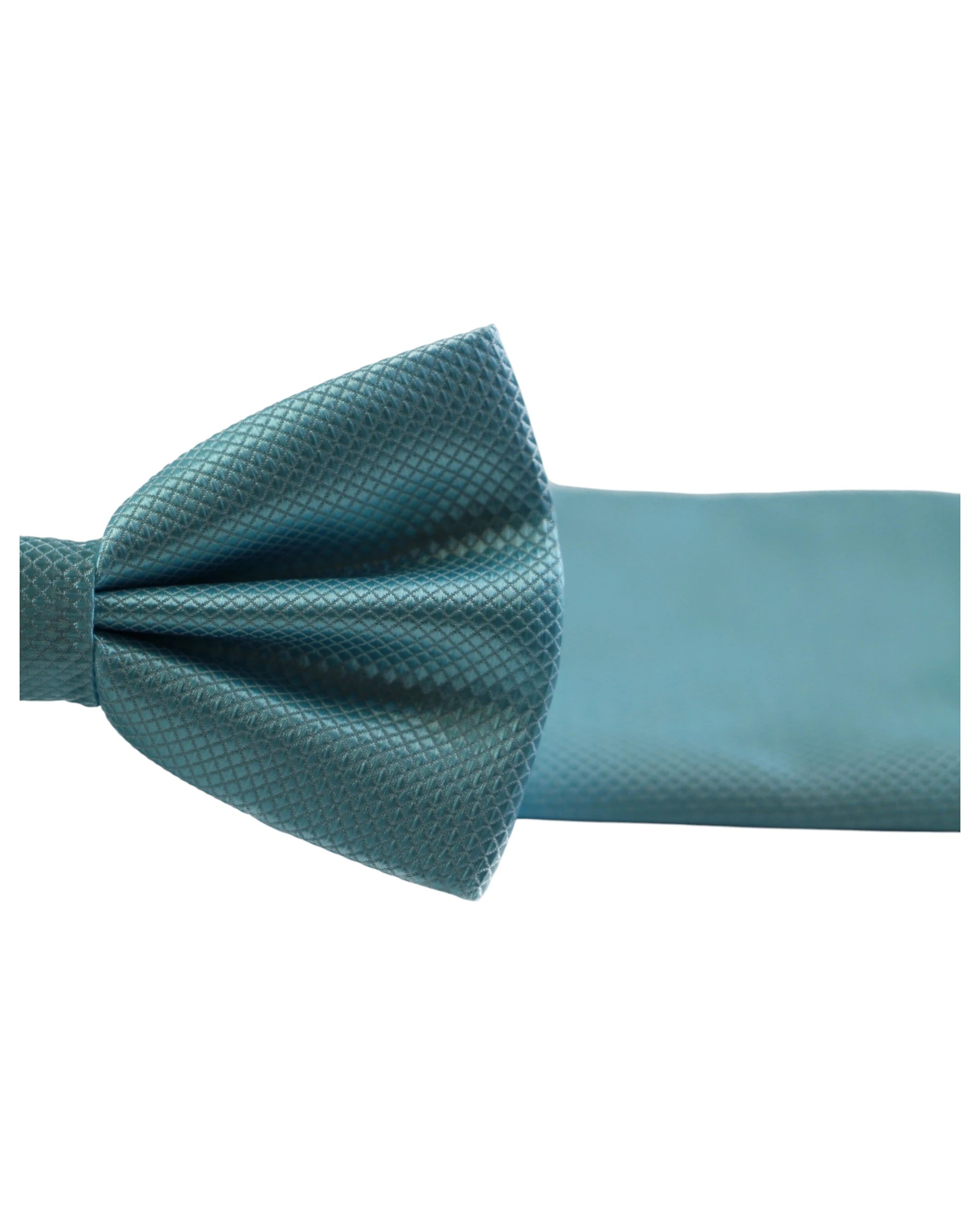 2 Zasel Mens Sky Blue Plain Coloured Checkered Bow Tie & Matching Pocket Square Set - Blue - Blue, 2 of 4