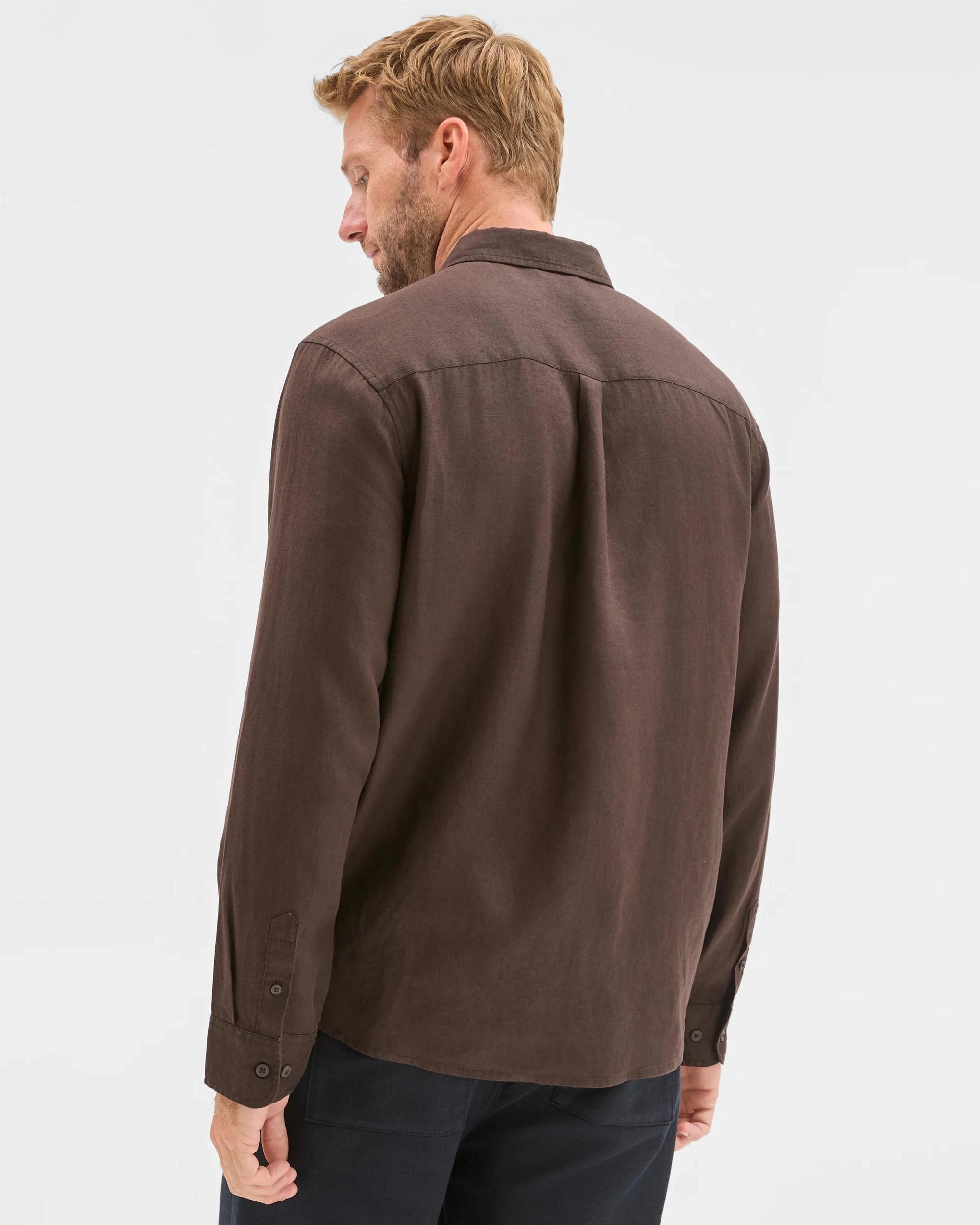 5 Target Man European Linen Long Sleeve Shirt CHOCOLATE, 5 of 5