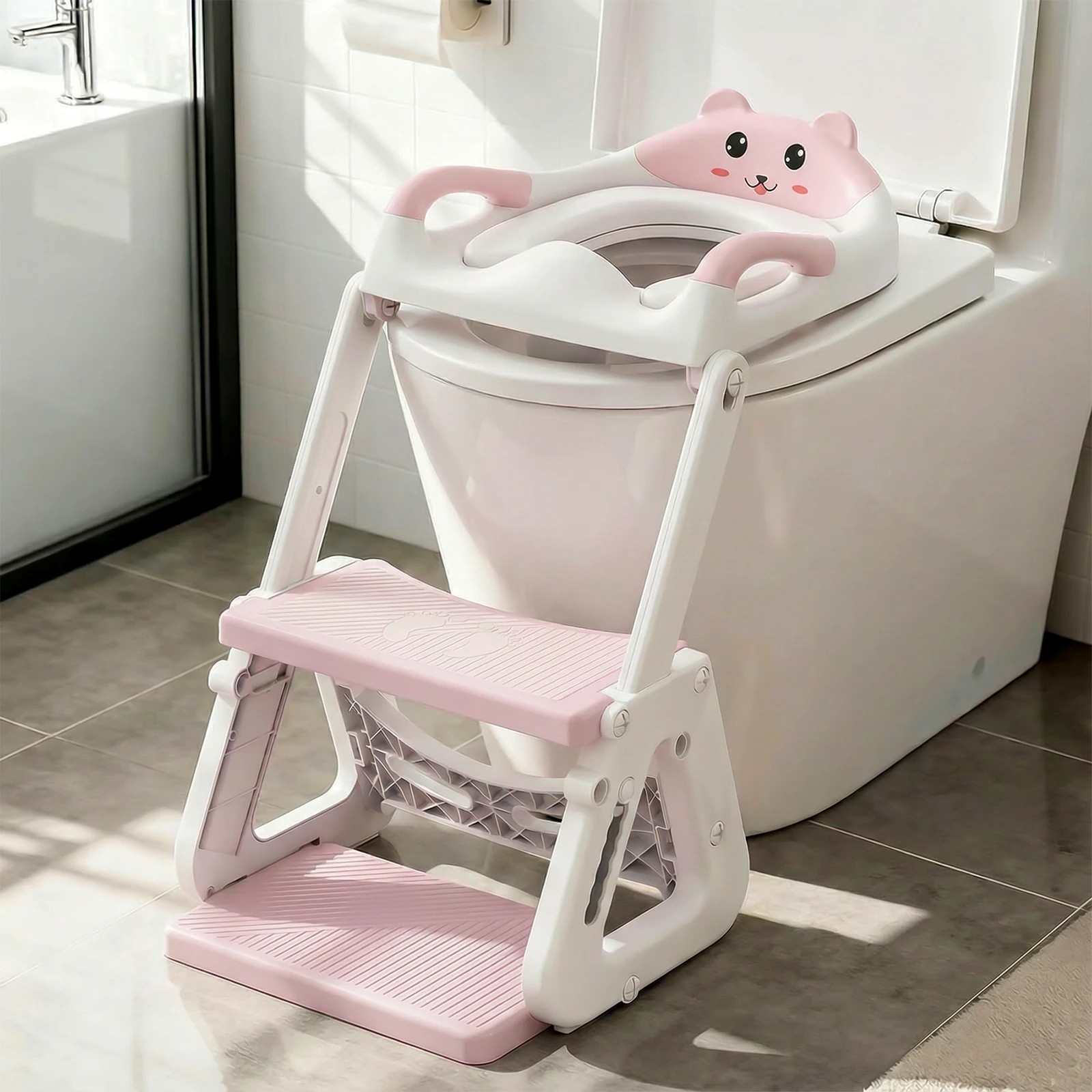 3 Advwin Foldable 2-in-1 Toddler Potty Training Seat Toddler Stool Height Adjustable Toilet Training Seat - Pink, 3 of 8