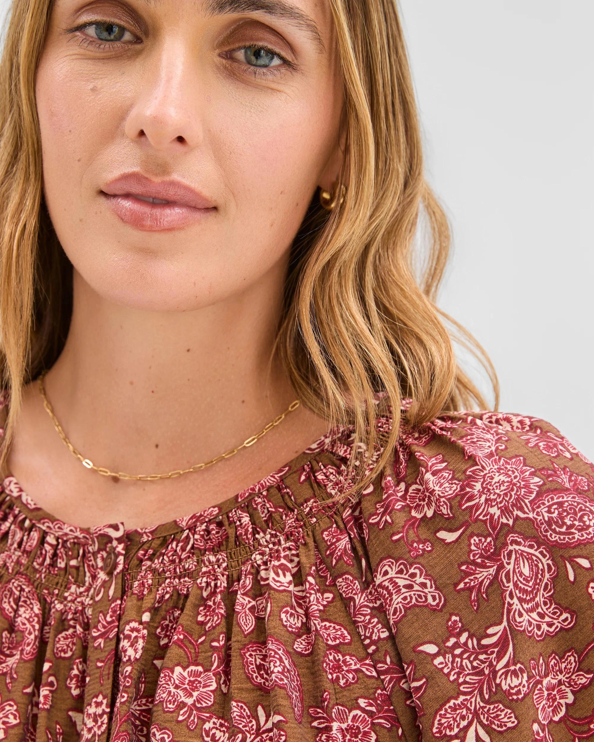 5 Target Woman 3/4 Sleeve Shirred Neck Blouse IVY LEAVES, 5 of 5