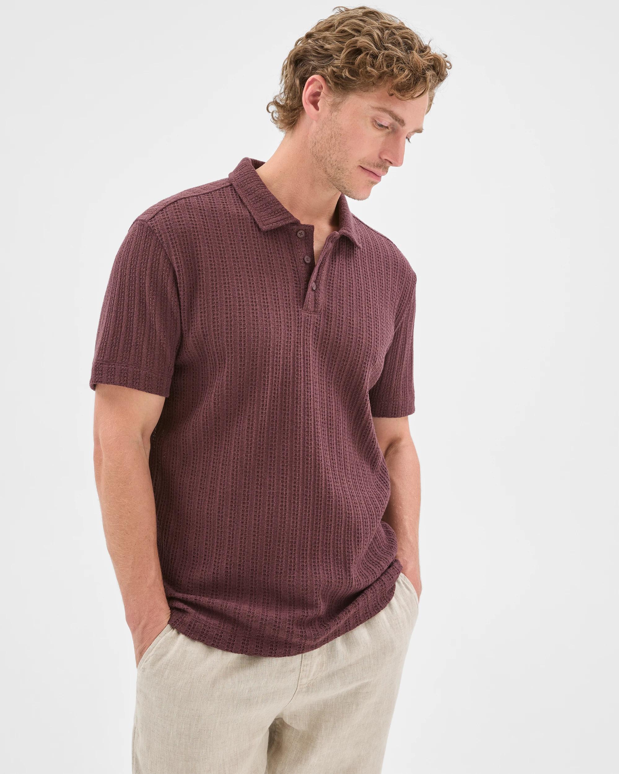 5 Target Man Australian Cotton Blend Pointelle Polo Top FUDGE, 5 of 5