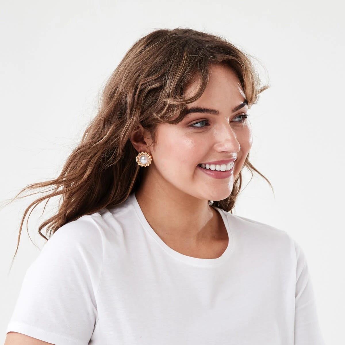 3 Faux Pearl Twist Stud Earrings - Gold Tone Gold, 3 of 4