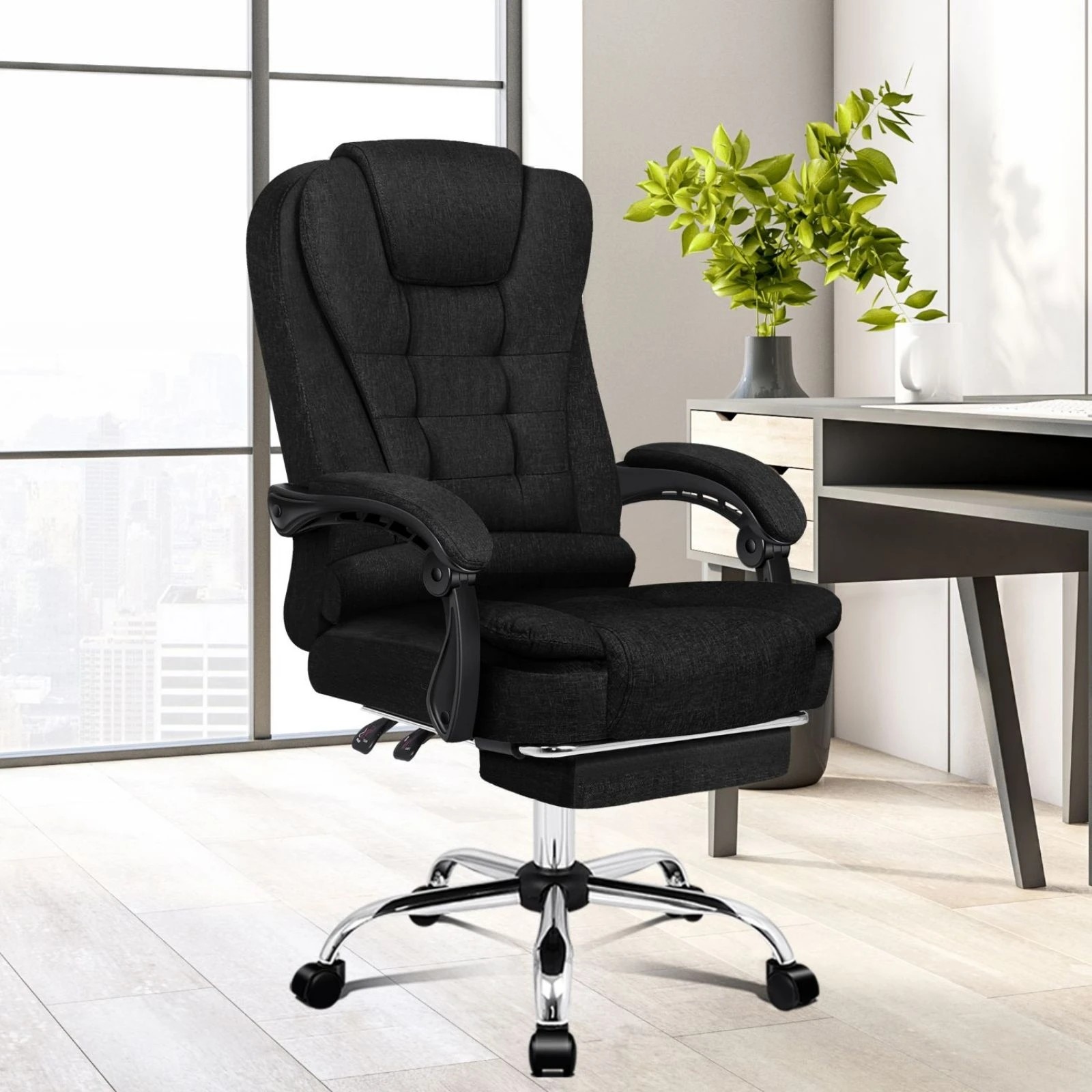 10 Alfordson Office Chair Gaming Executive Computer Racer Footrest Fabric - Black, 10 of 10