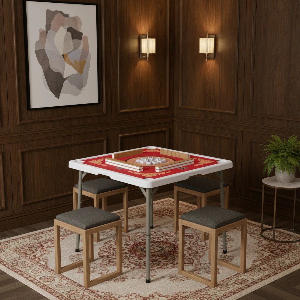 3 Costway 90cm Folding Mahjong Table 4 Player Poker Domino Game Card Table w/Cup Holders - Red, 3 of 3