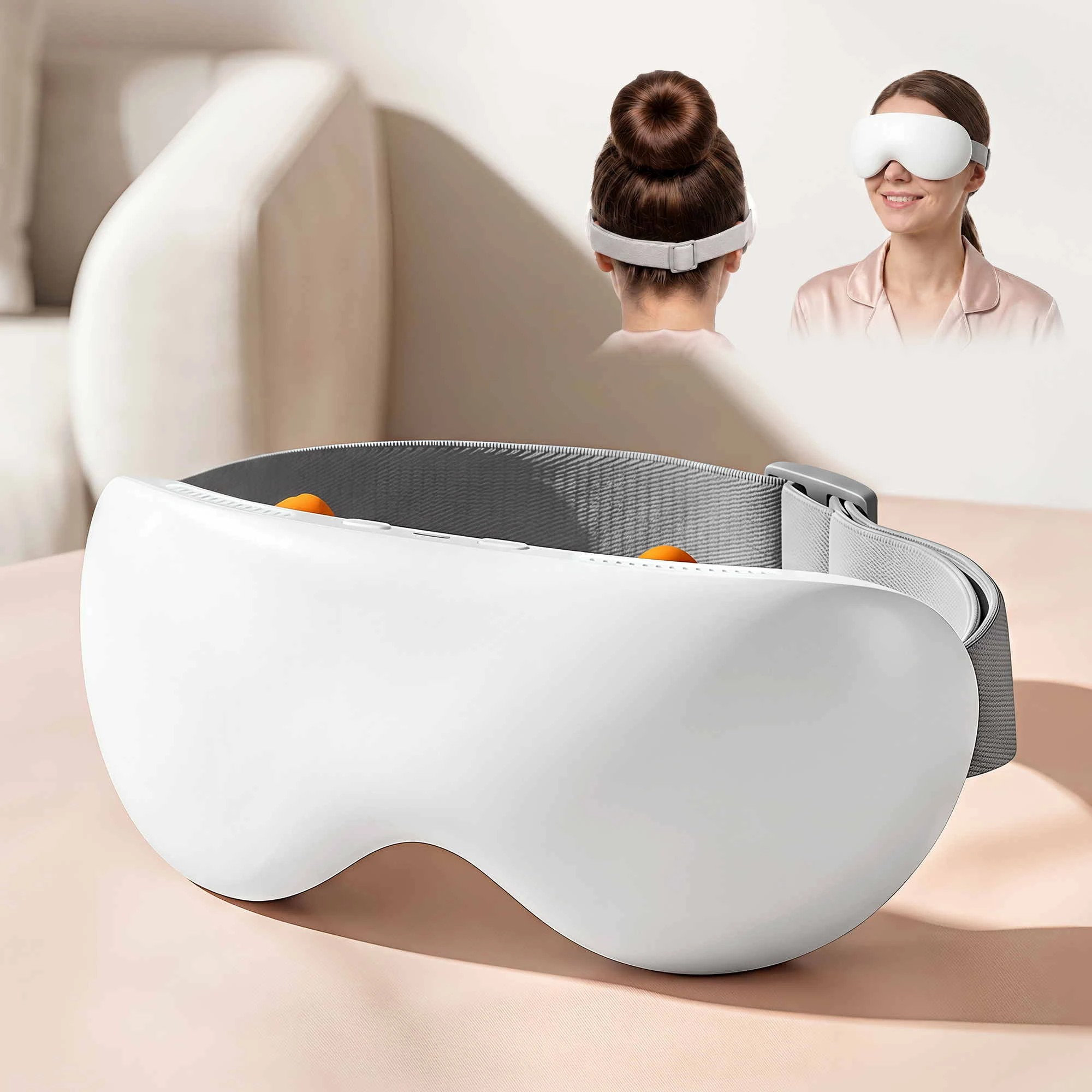 9 Livemor Eye Massager with Cooling & Heating with 12 Vibrating Nodes for Migraine Relief Bluetooth Music - White, 9 of 9