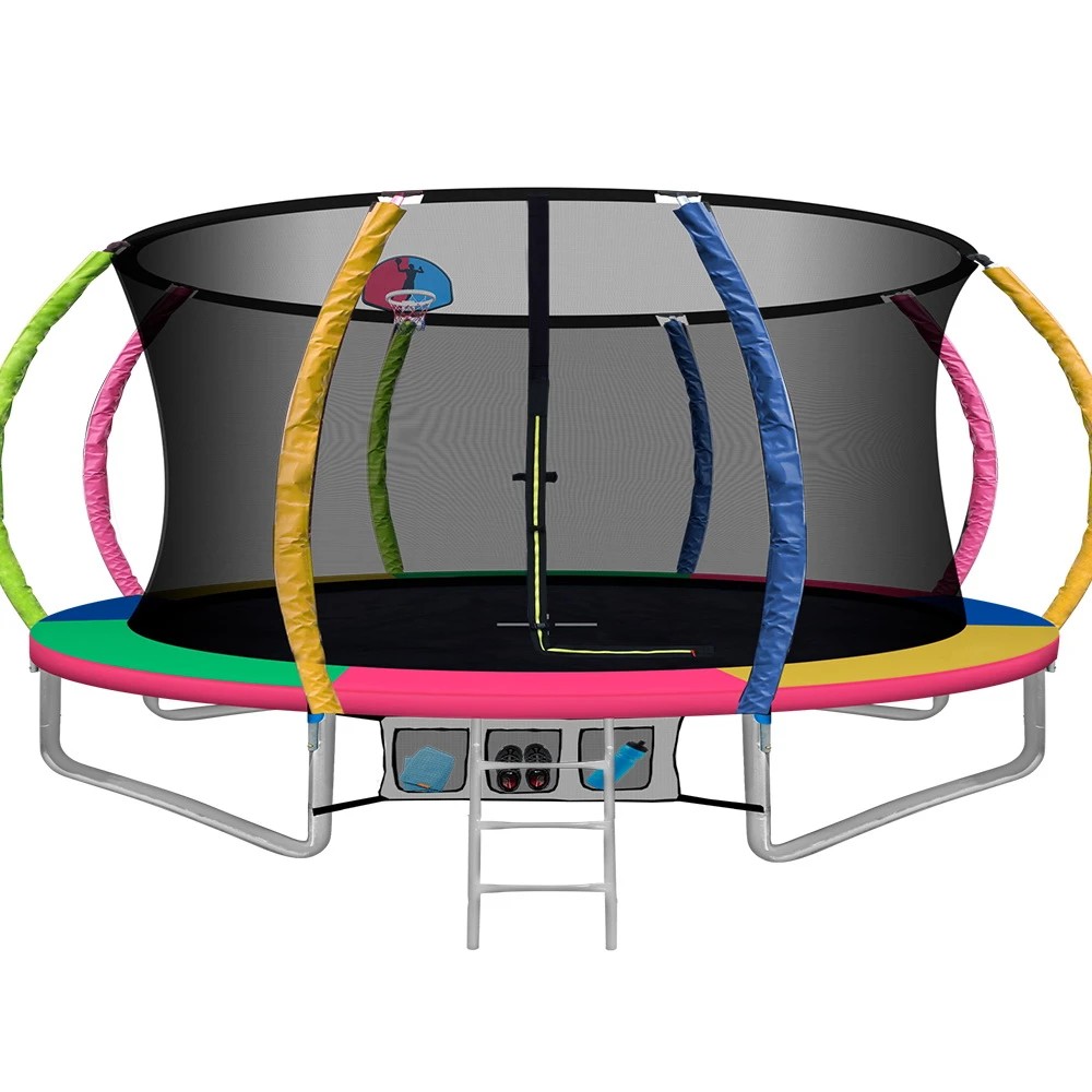 1 Everfit 14FT Trampoline for Kids w/ Ladder Enclosure Safety Net Rebounder - Multi, 1 of 7