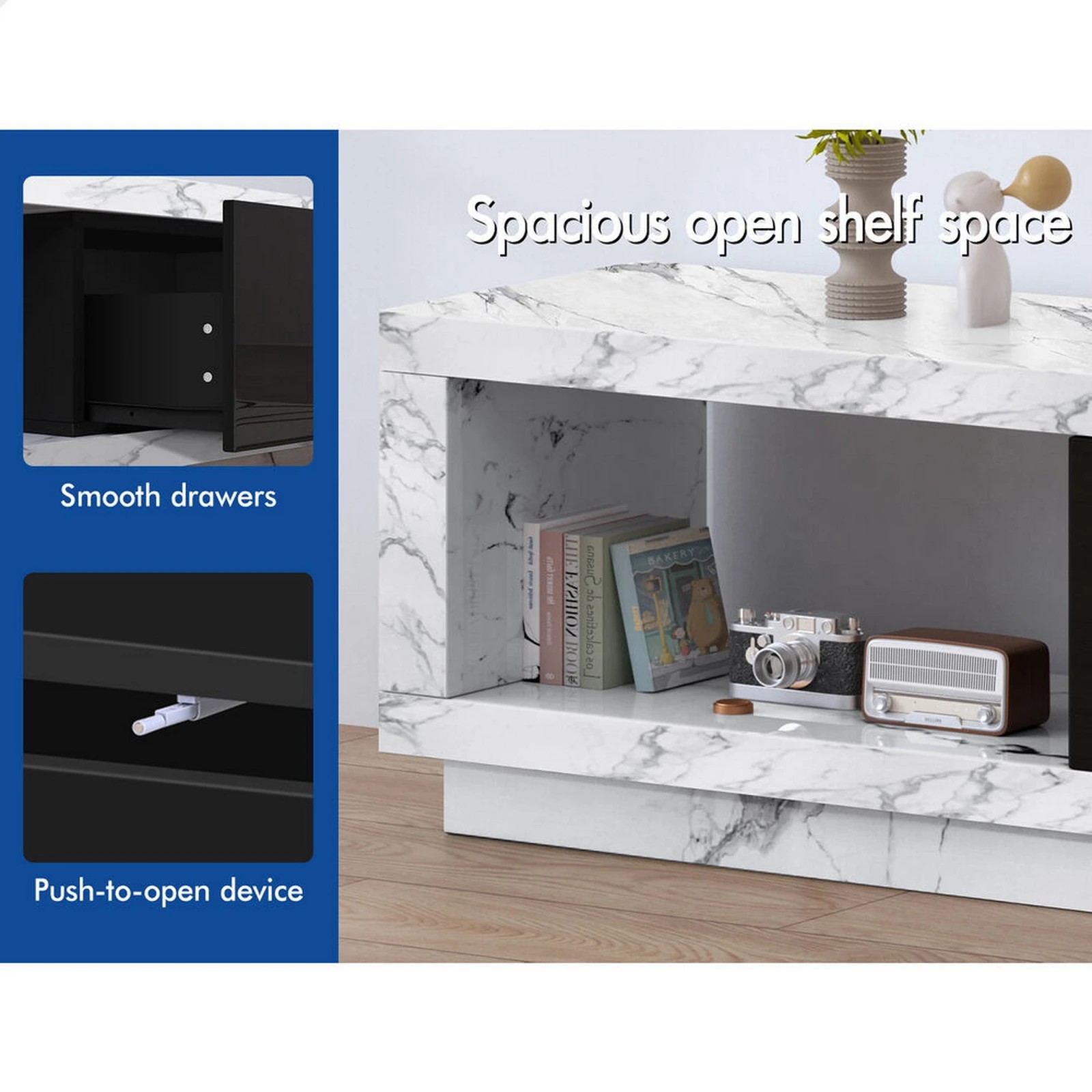 6 Alfordson 190-280cm Extendable Entertainment Unit TV Stand Cabinet Drawer - Marble Black, 6 of 9