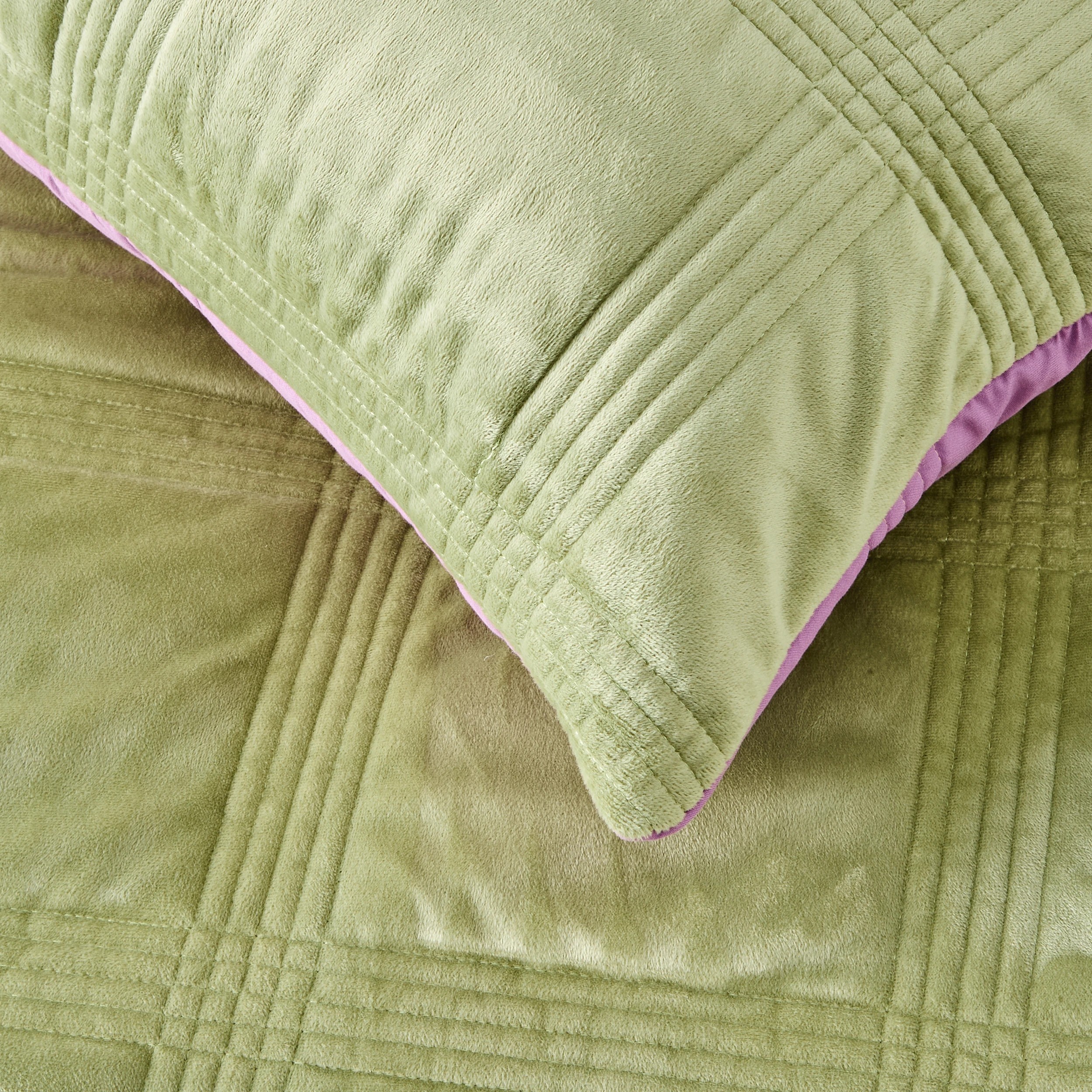 6 Velvet Reversible Coverlet Set - Queen/King Bed, Sage and Lilac, 6 of 9
