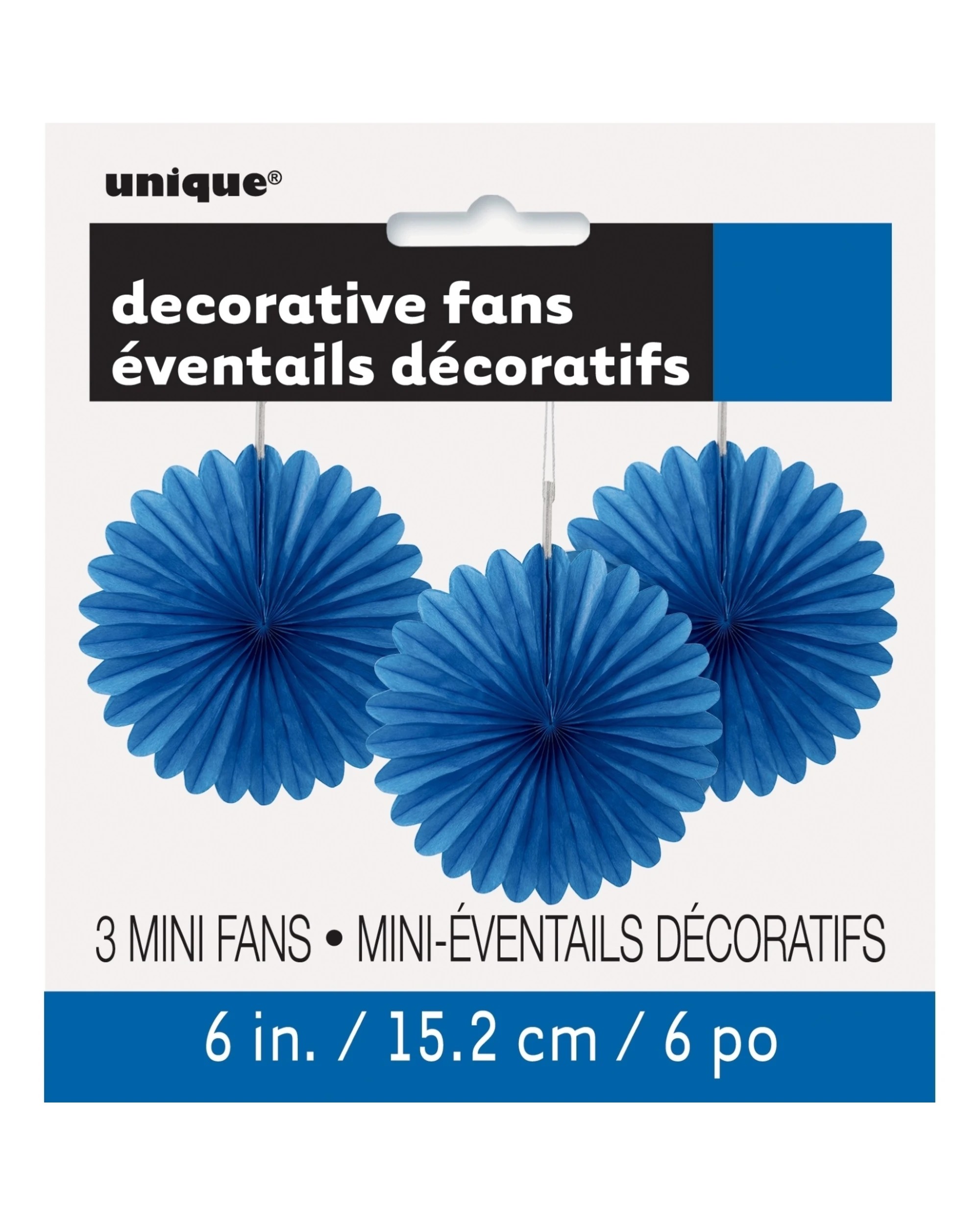 1 Unique Mini Tissue Paper Fan Decorations Pack of 3 - Blue, 1 of 1