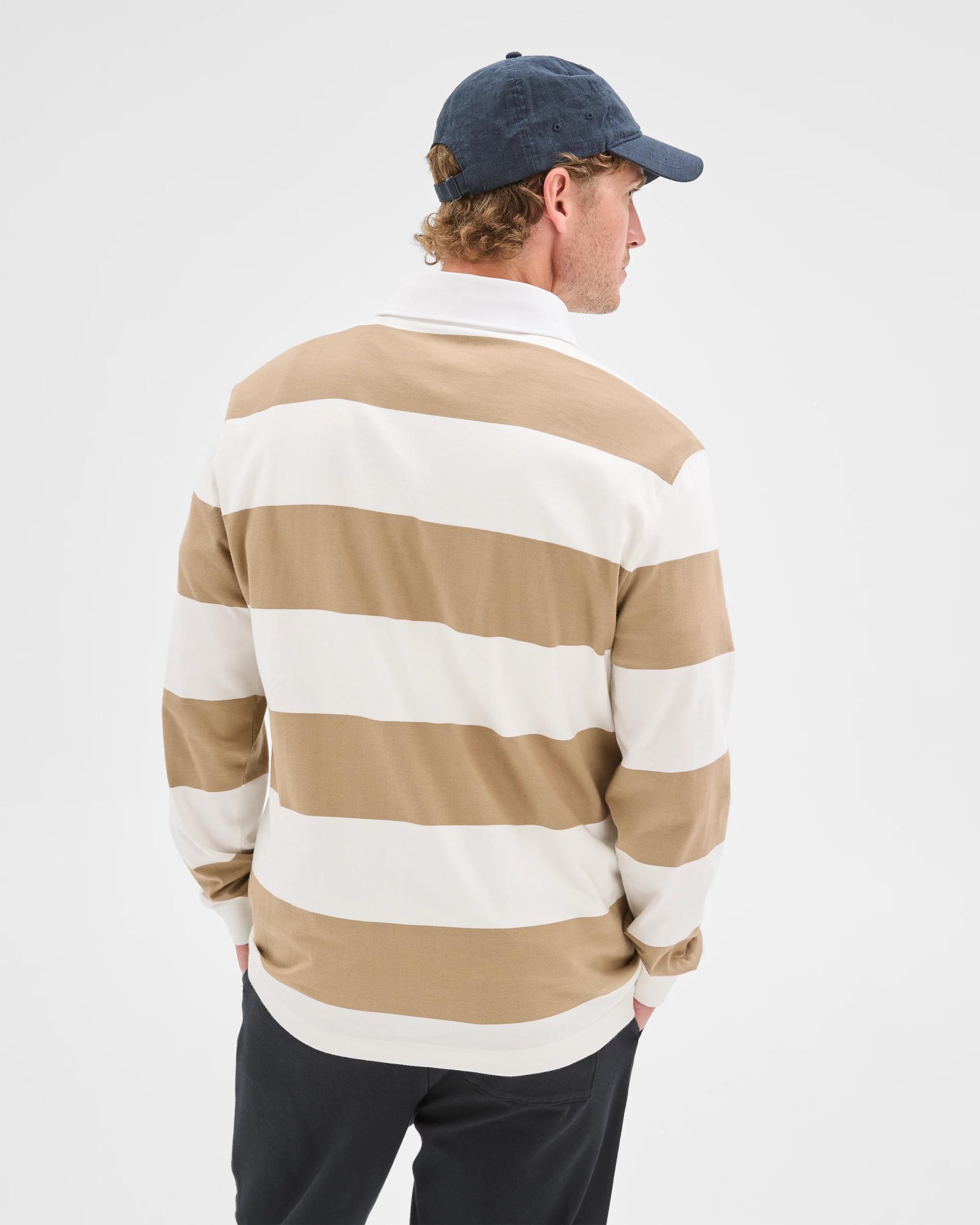 5 Target Man Australian Cotton Long Sleeve Rugby Stripe Polo Top BIRCH STRIPE, 5 of 6