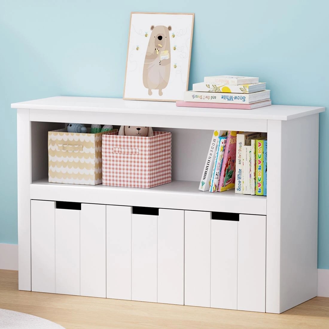3 Keezi Kids Bookshelf 3 Drawers Storage Children Bookcase Toy Organiser Display - White, 3 of 8