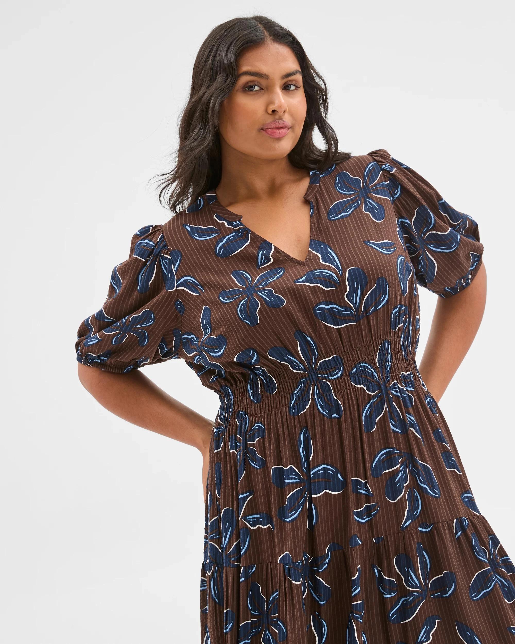 4 Target Curve Plus Size Australian Cotton Textured Woven Dress CHOCOLATE FLORAL, 4 of 4