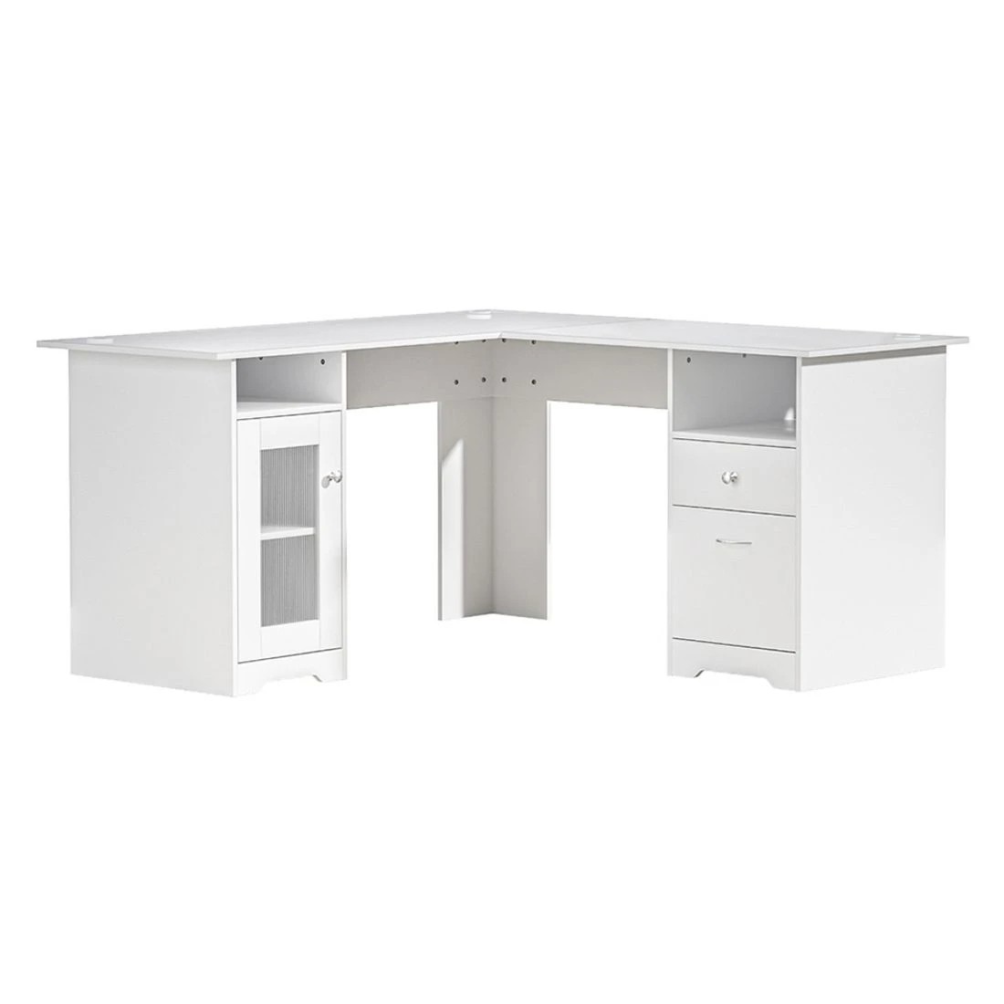 1 Artiss Computer Desk Shelf Cabinet L-Shape White 150CM - White, 1 of 4