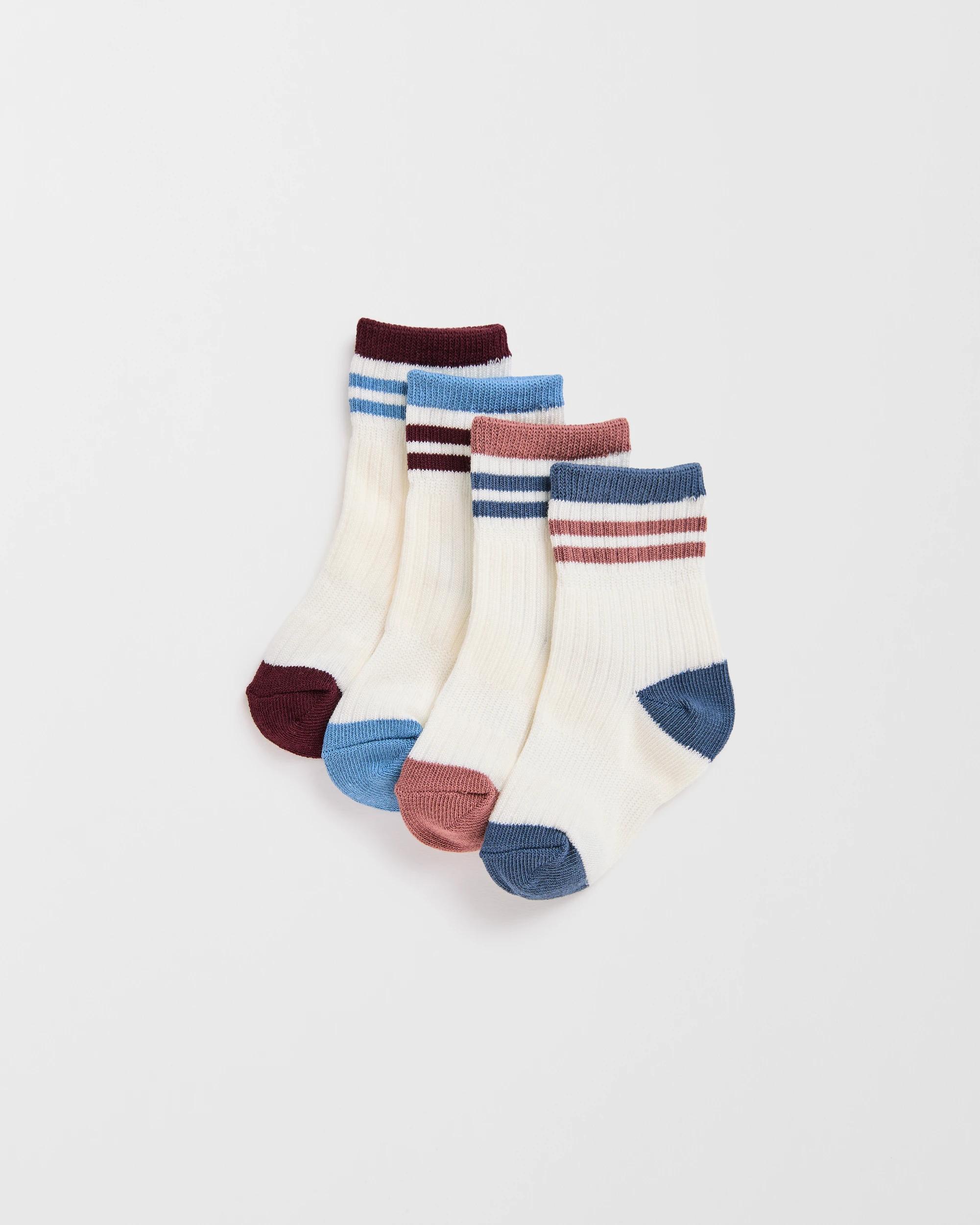 1 Target Baby Baby Australian Cotton Blend 4 Pack Rib Sport Crew Socks RETRO STRIPE, 1 of 3