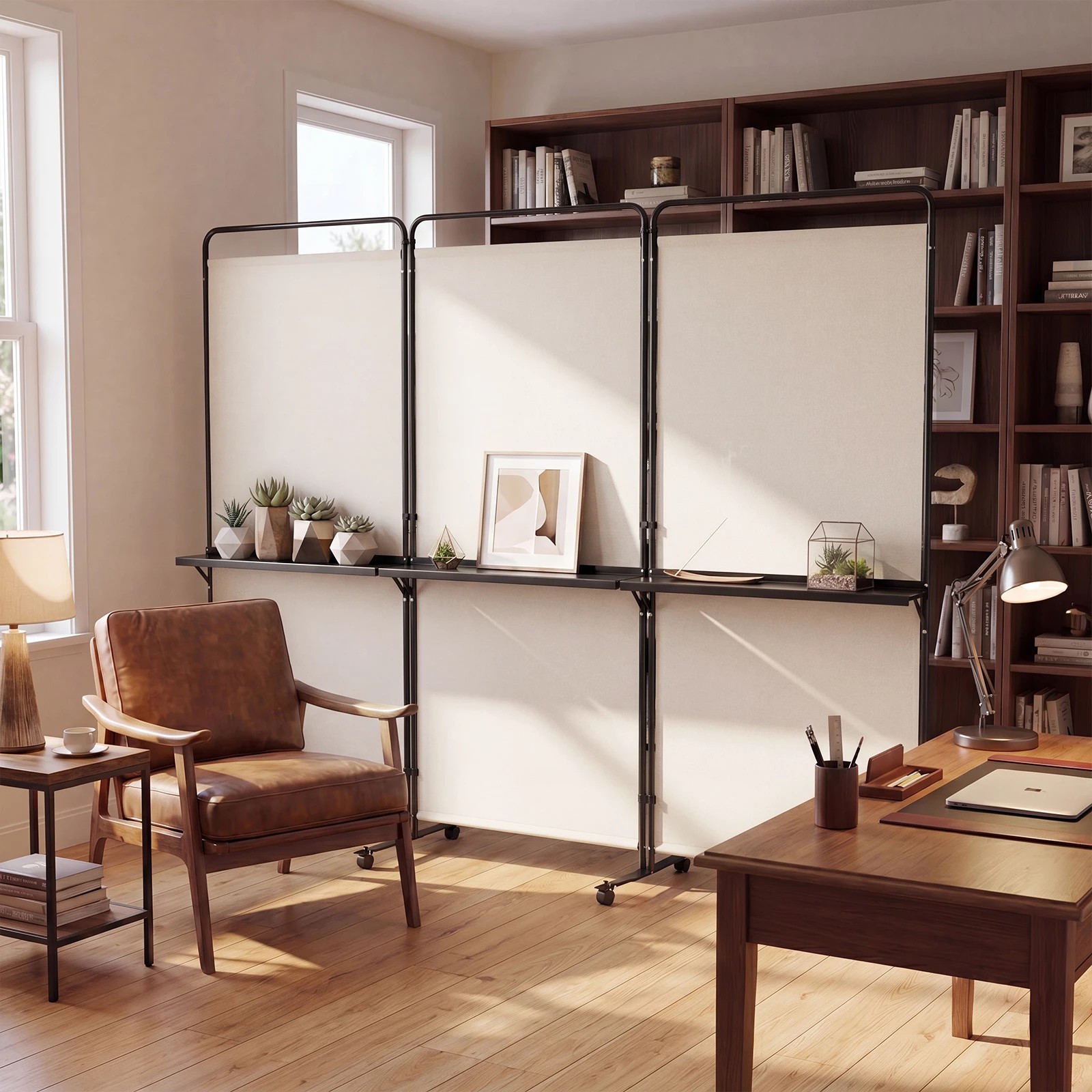 3 Costway 3-Panel Folding Room Divider Mobile Privacy Screen w/Metal Shelves Wall Seperator - White, 3 of 5