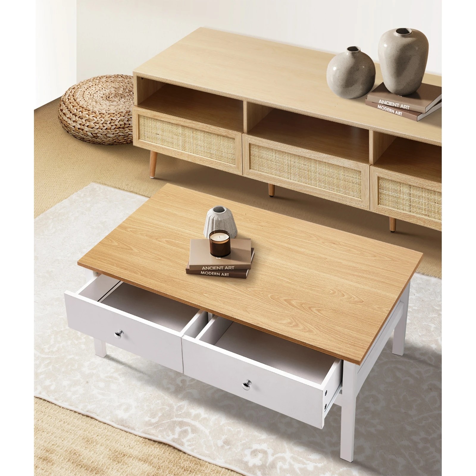4 Oikiture Coffee Table Storage Drawers Side Tables Sofa Cafe Desk
 - Multi, 4 of 10
