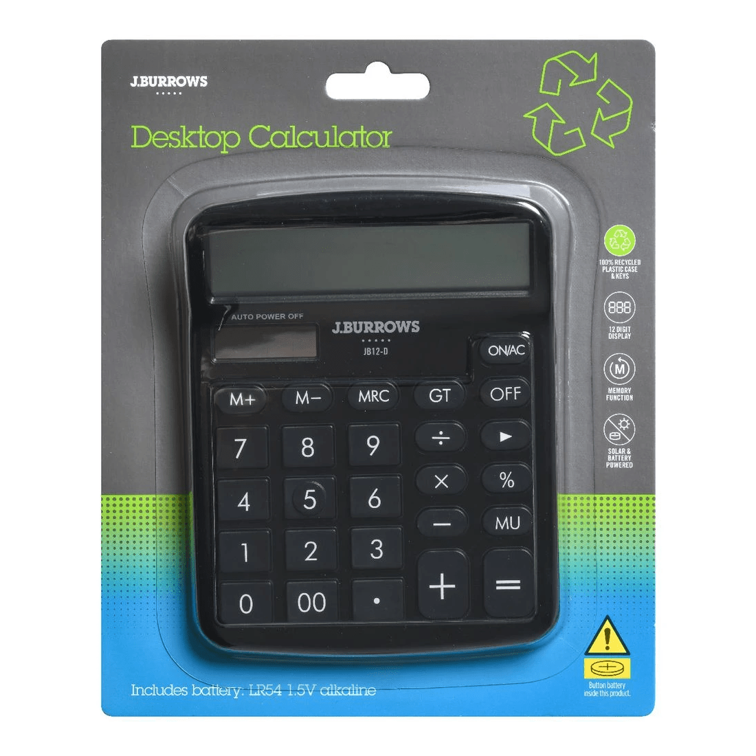 3 J.Burrows 12 Digit Tax Desktop Calculator Black, 3 of 4