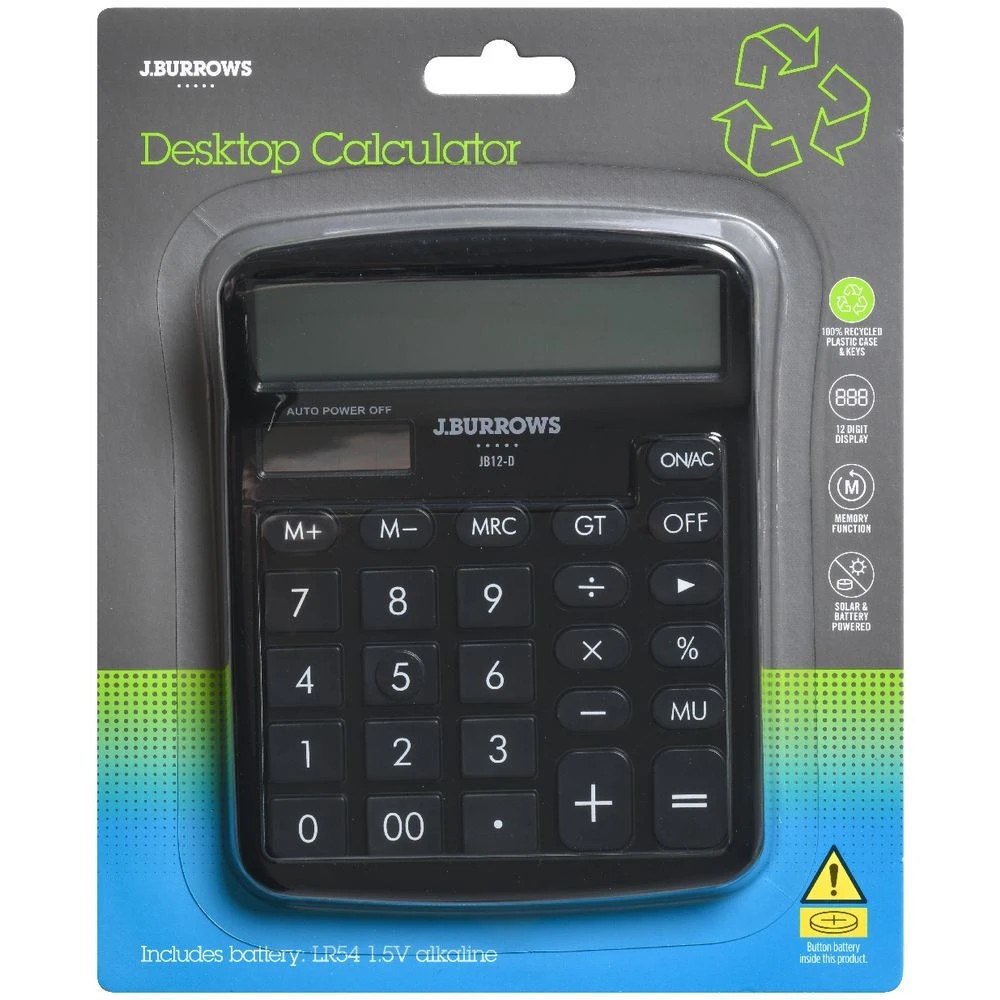 3 J.Burrows 12 Digit Tax Desktop Calculator Black, 3 of 4