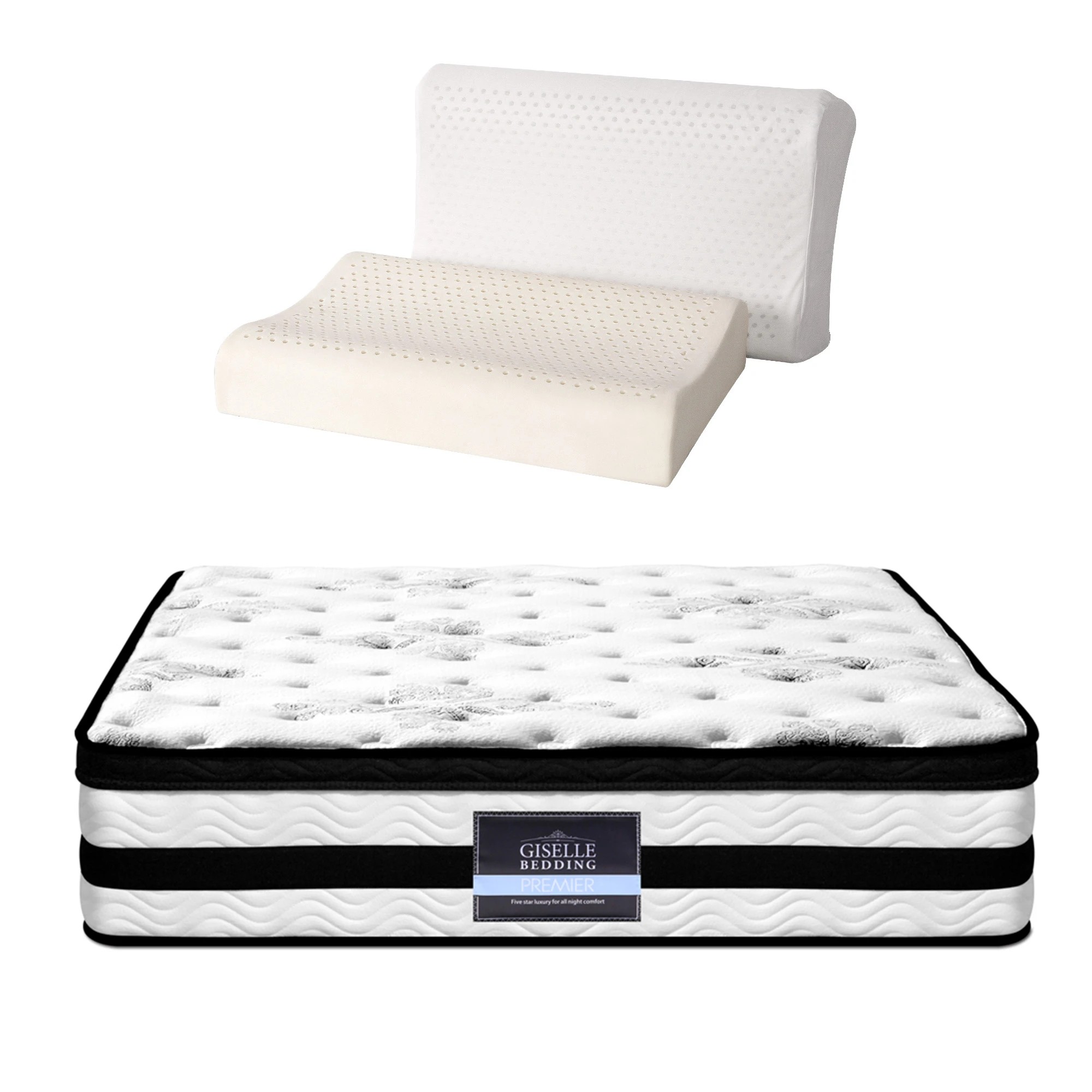 3 Giselle Bedding 34cm 5-Zone Euro Top Pocket Spring Mattress with 2 Latex Contour Pillows - Queen Bed - Multi, 3 of 10