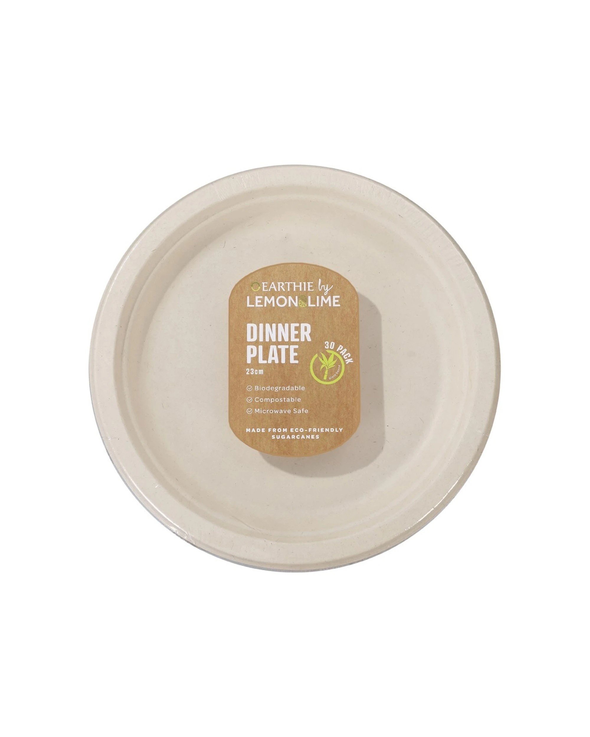 1 30pk Lemon & Lime 23cm Eco Sugarcane Round Dinner/picnic Plate/tableware Natural
 - Natural, 1 of 3