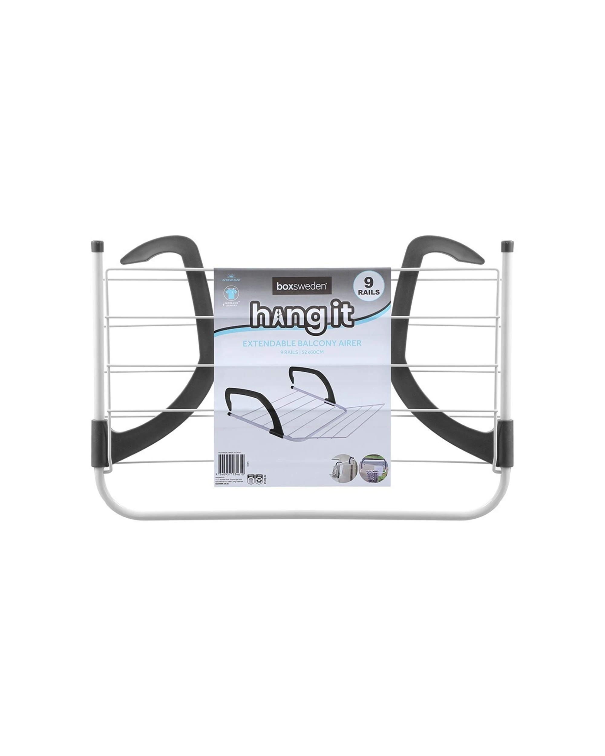 2 Boxsweden Hangit 60cm Extendable 9-Rails Balcony Airer 2PK Folds Flat.
 - white, 2 of 6