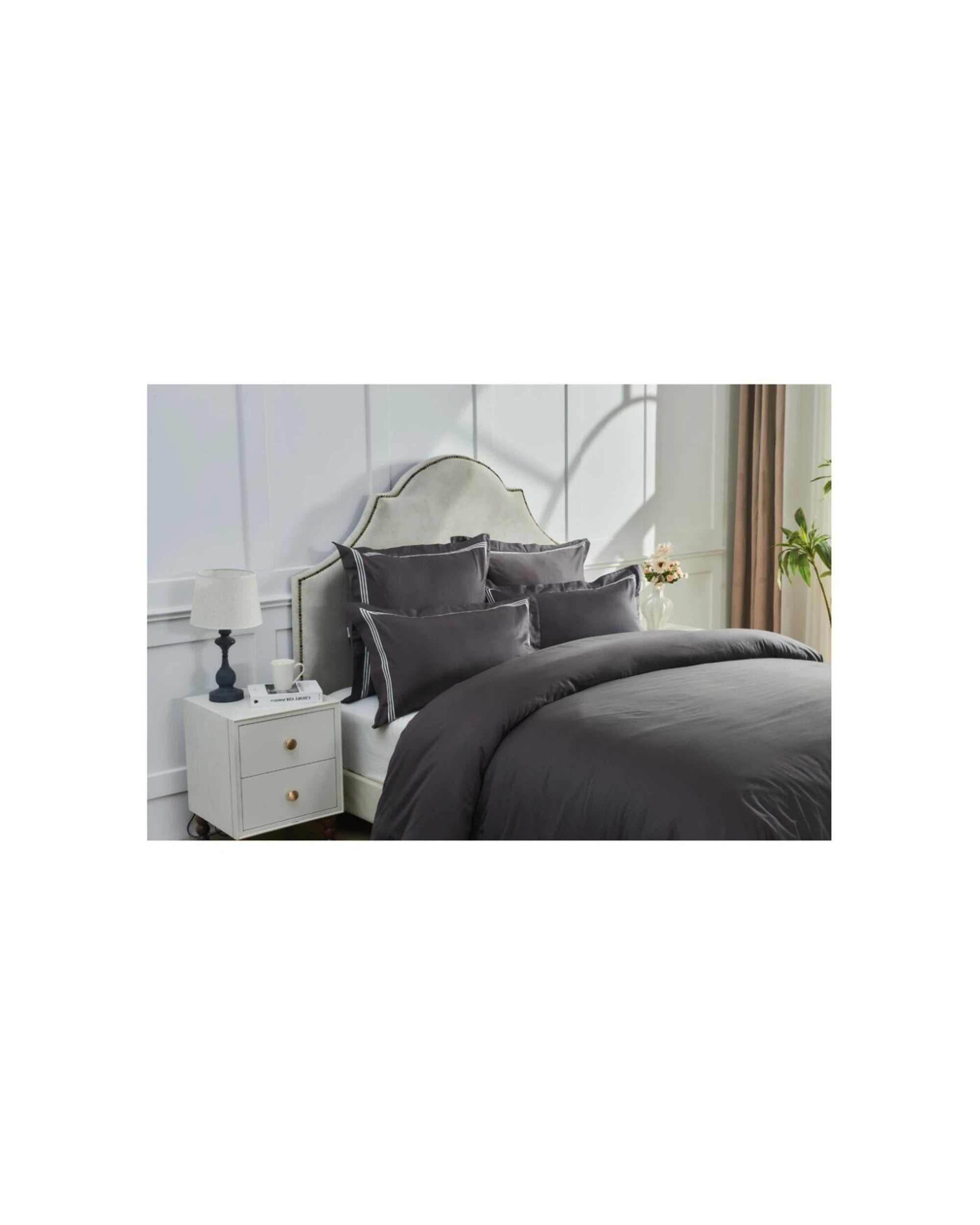 2 Grosvenor House 500TC Hotel Embroidered Quilt Set Queen - Charcoal, 2 of 8