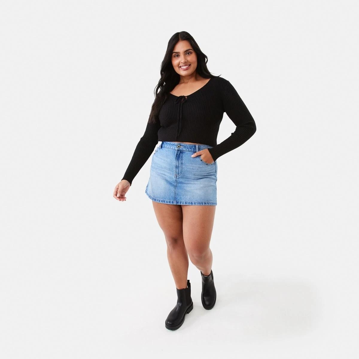 4 Studded Denim Mini Skirt Mid Wash, 4 of 9