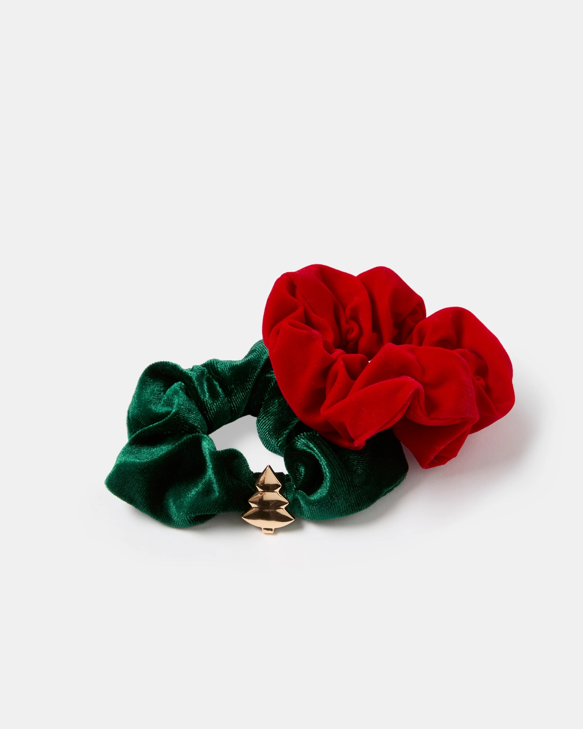 3 2 Pack Christmas Velvet Hair Scrunchies - Red and Green, 3 of 4
