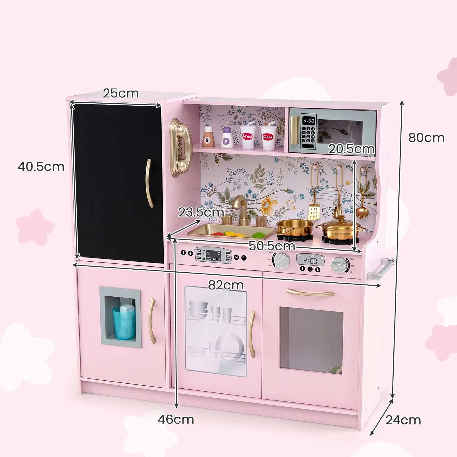 2 Costway 80x24x82 cm Kitchen Playset Pretend Cooking Toy w/Cookware & Blackboard - Pink, 2 of 2