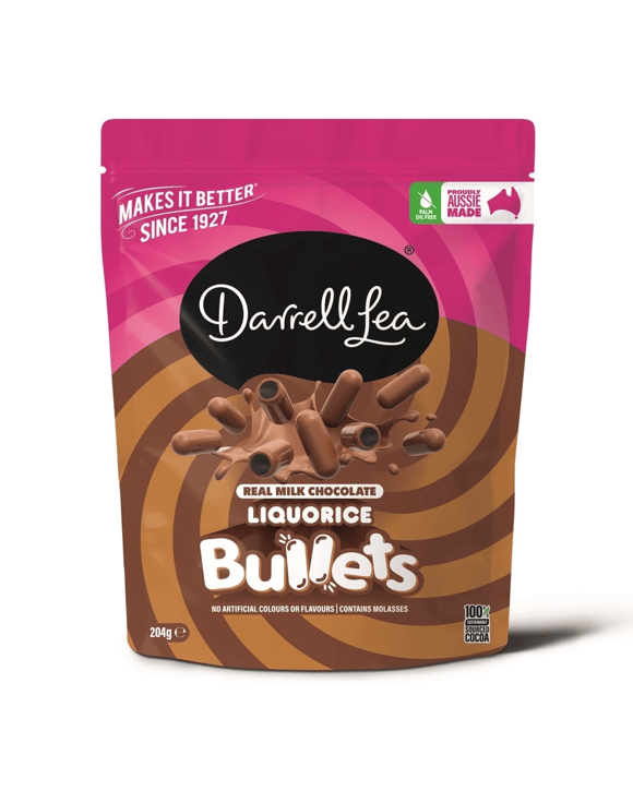 Darrell Lea Real Milk Chocolate Liquorice Bullets 204g