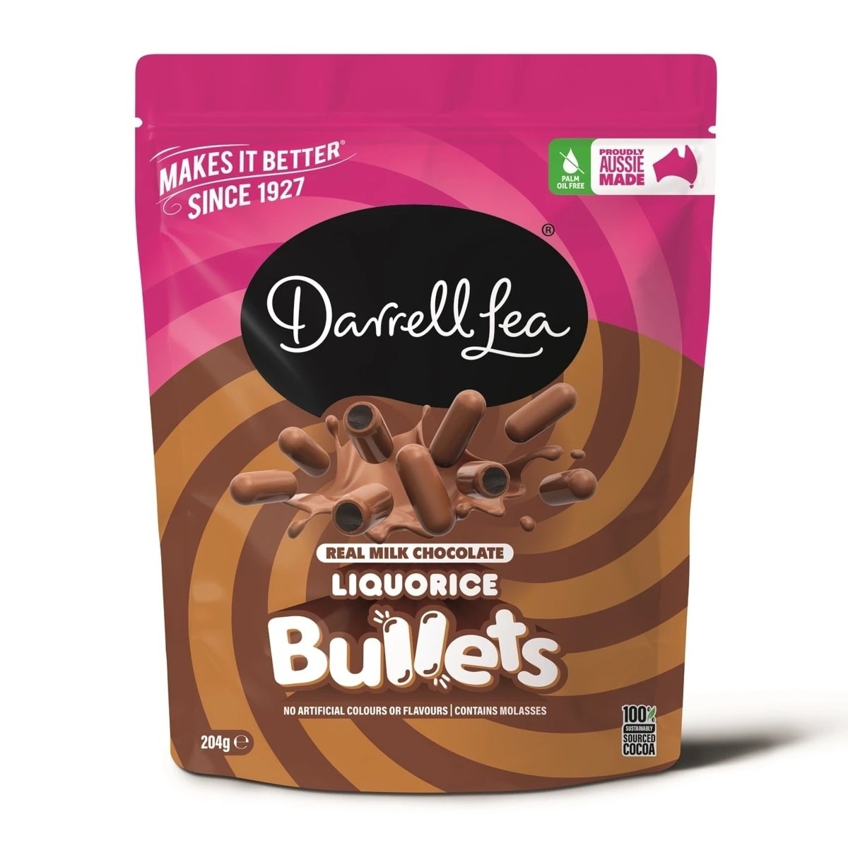 1 Darrell Lea Real Milk Chocolate Liquorice Bullets 204g, 1 of 2