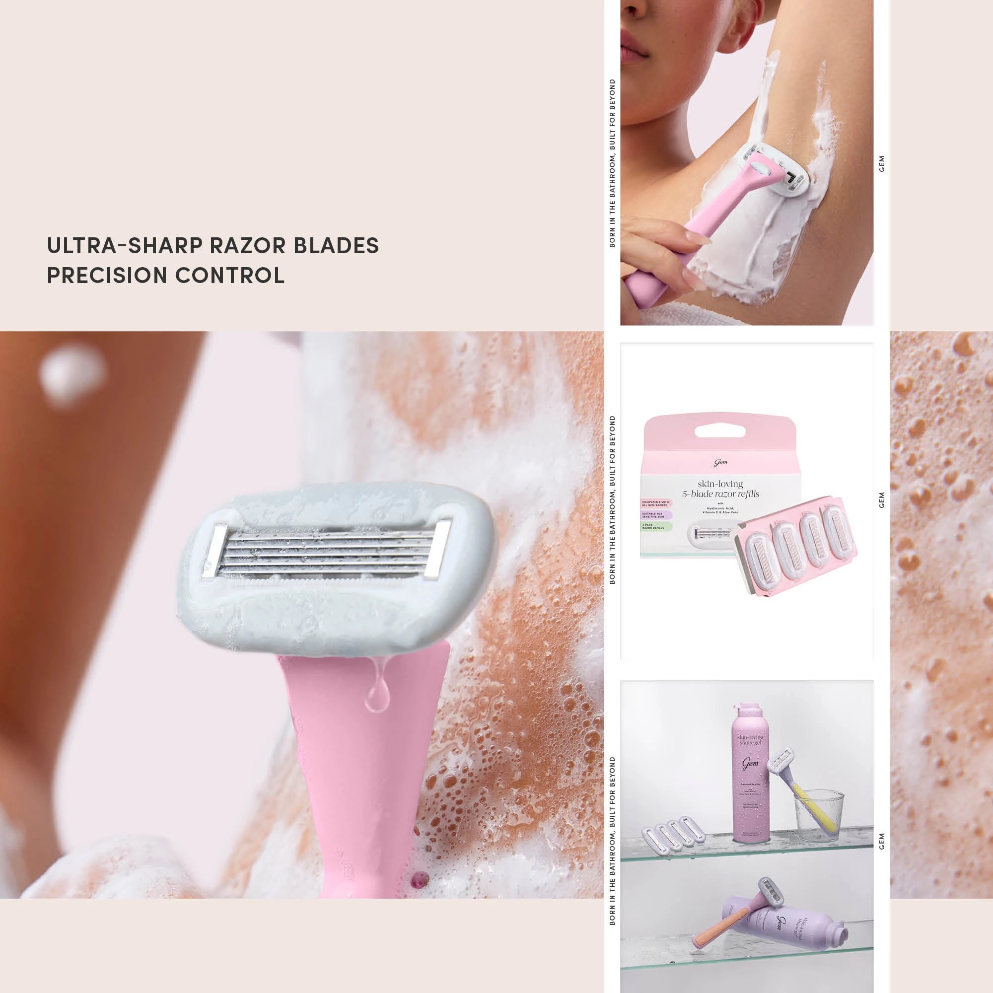 6 Gem 4 Pack Skin-Loving 5-Blade Razor Refills - Hyaluronic Acid, Aloe Vera and Vitamin E, 6 of 6