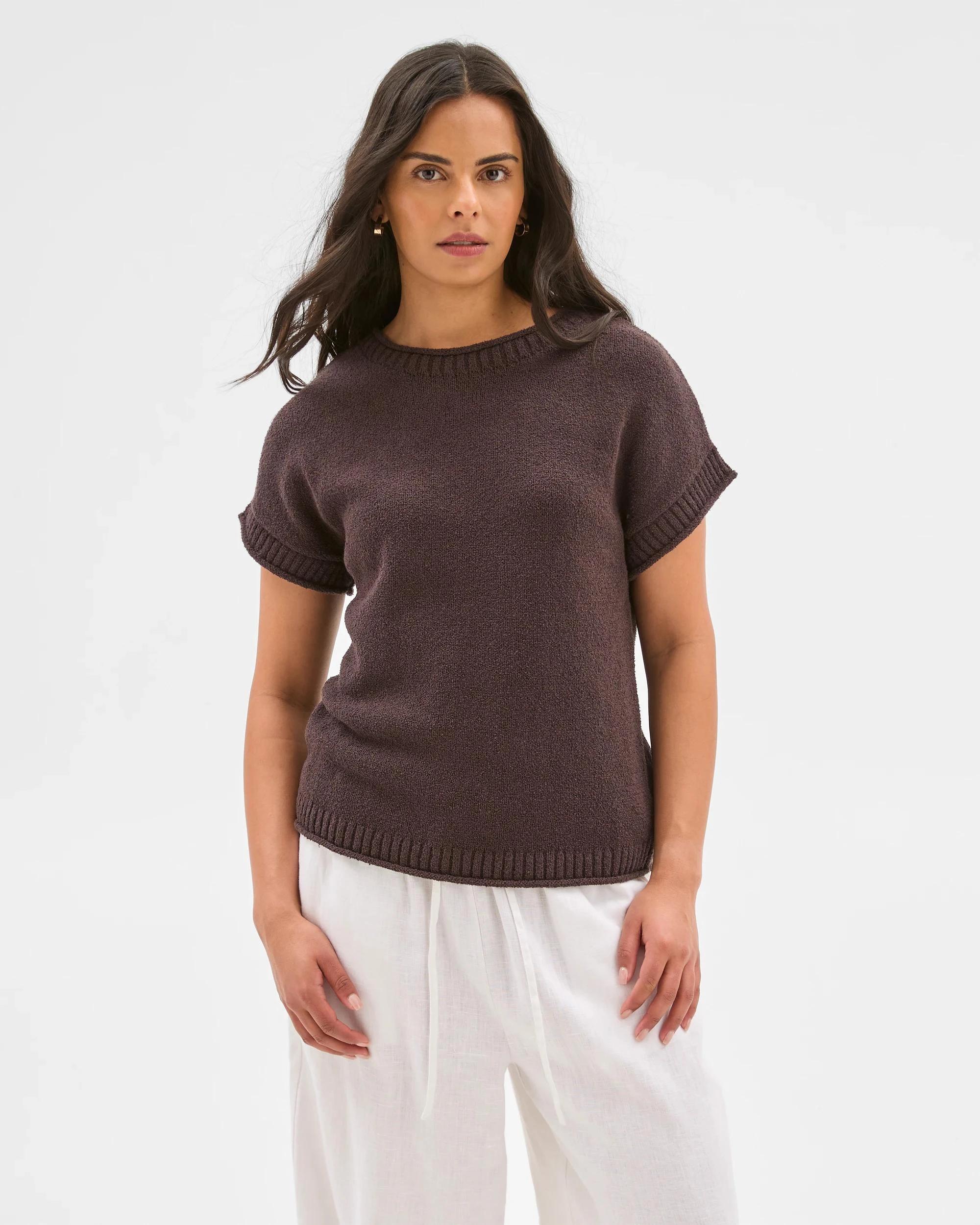 6 Target Australian Cotton Blend Boucle Roll Trim Knit Top BRUNETTE, 6 of 7
