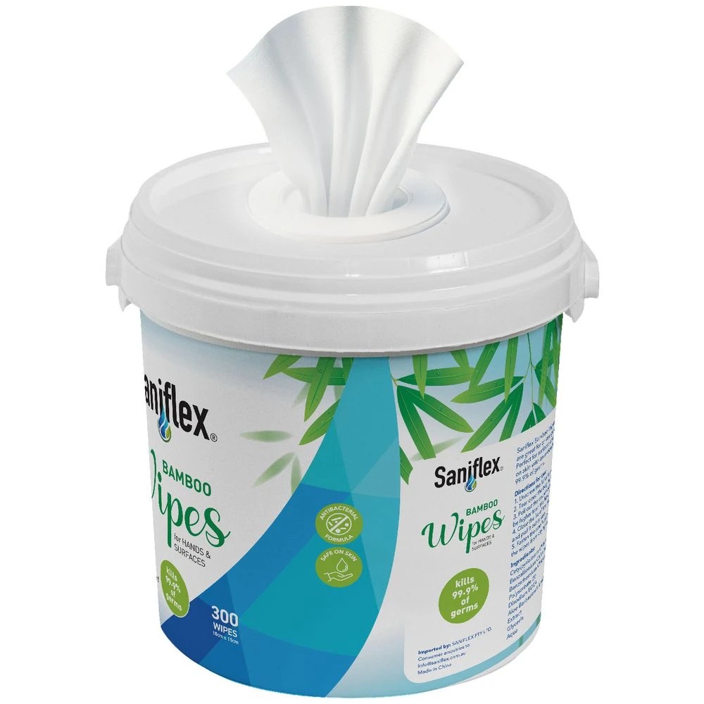 2 Saniflex Bamboo Antibacterial Hand & Surface Wipes 300 Pack, 2 of 3