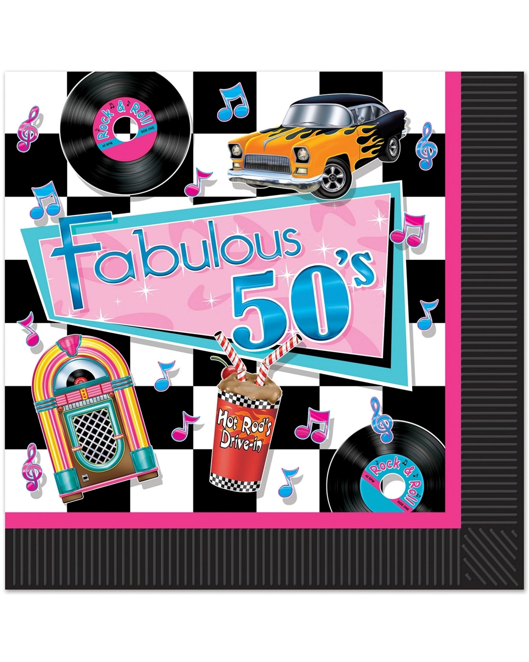 1 Beistle Fabulous 50's Rock and Roll Large Napkins Serviettes Pack of 16, 1 of 1