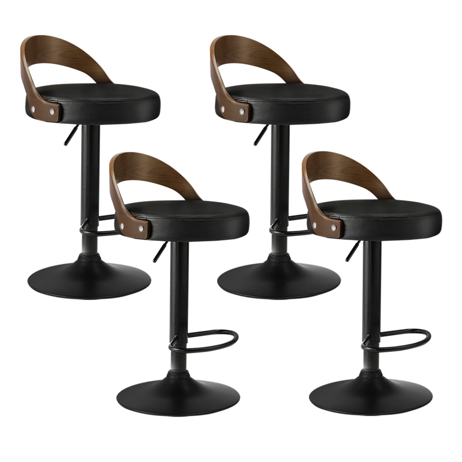 1 Oikiture Set Of 4 Kitchen Bar Stools Gas Lift Swivel Chairs Stool Wooden Leather
 - Black, 1 of 7